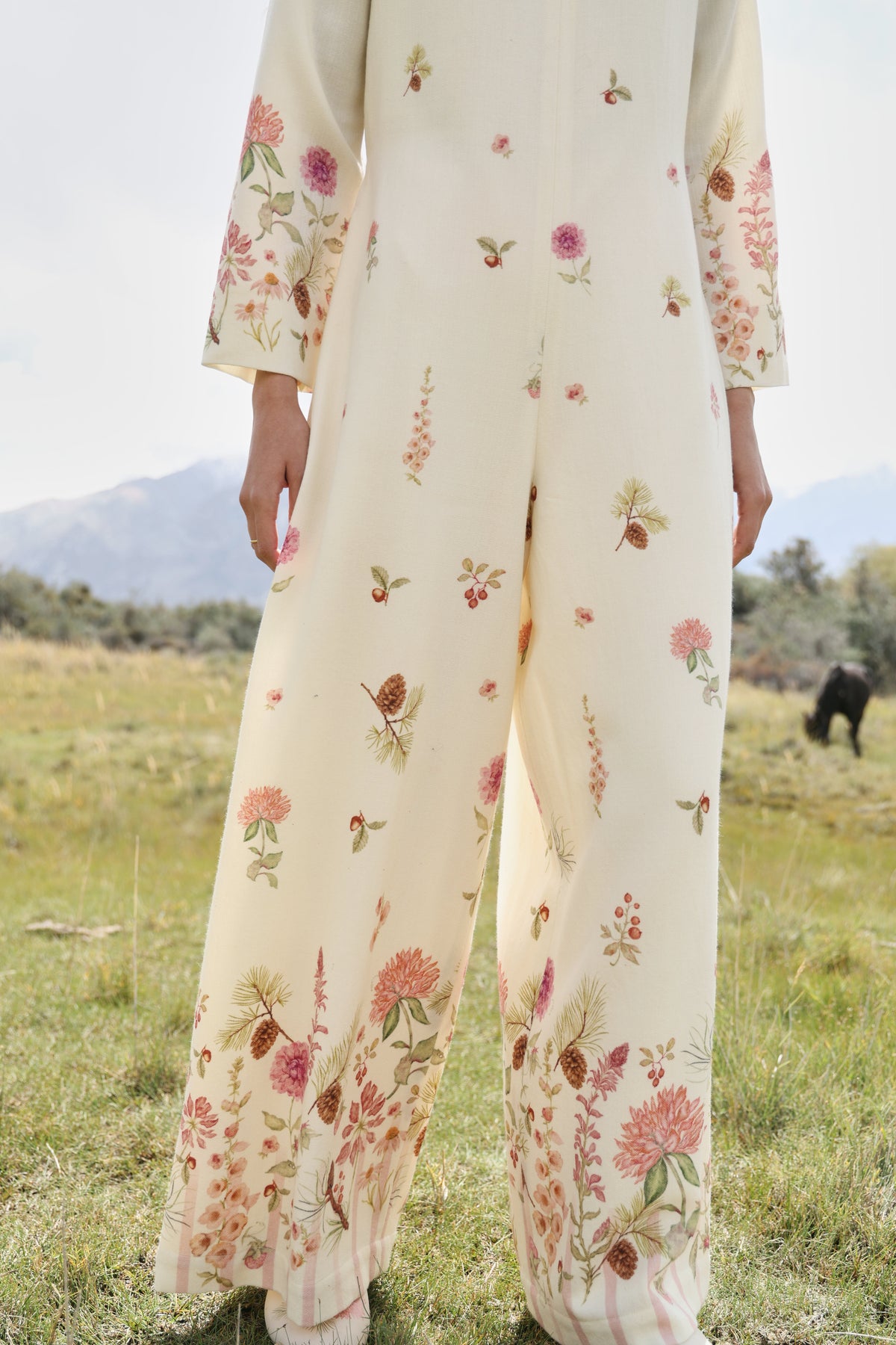 Autumn Bloom Woollen Jumpsuit (Ivory Alpine Botanics)