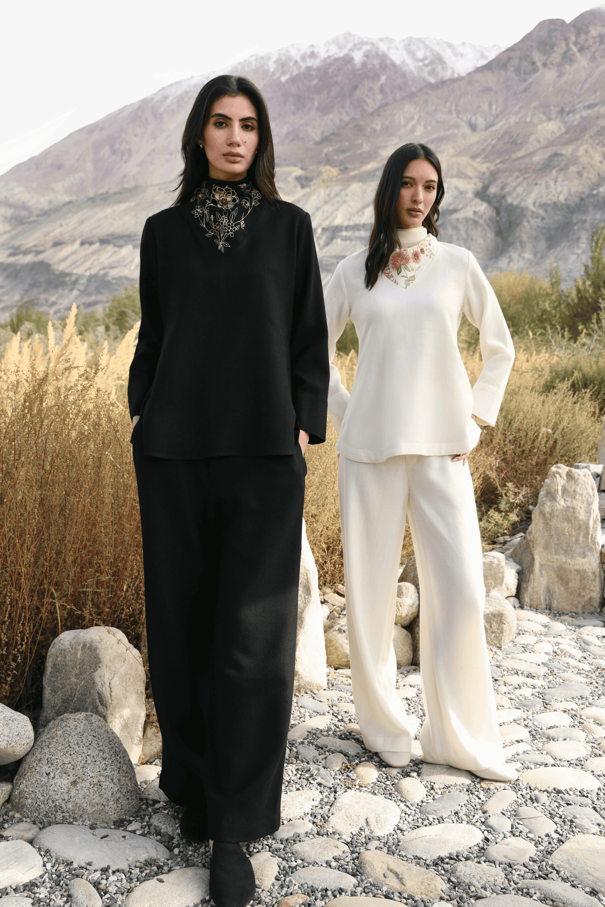 Winter Hush Button Scarf Woollen Top (Black)
