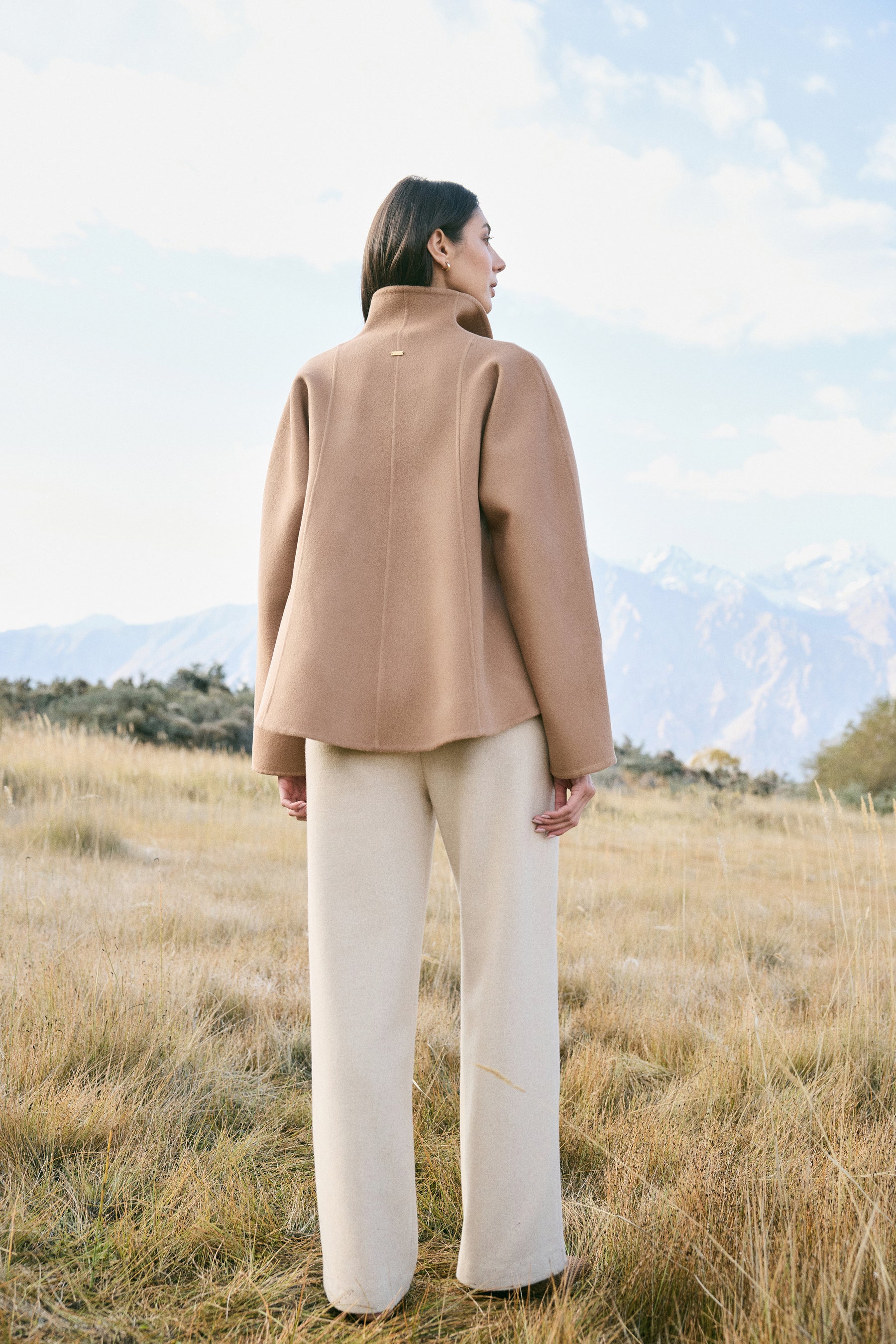 Cashmere-Silk-Merino Blend Wrap Coat (Warm Honey)