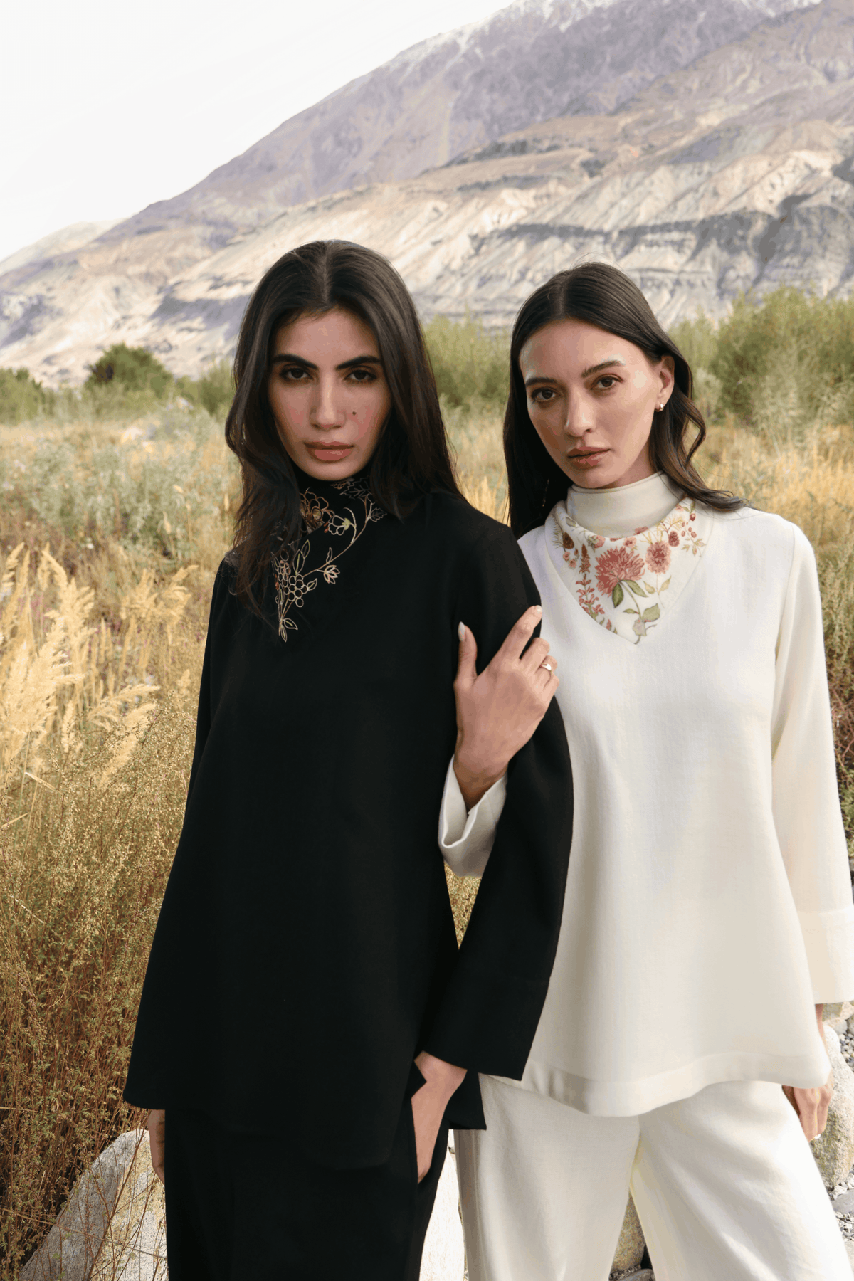 Winter Hush Button Scarf Woollen Top (Black)