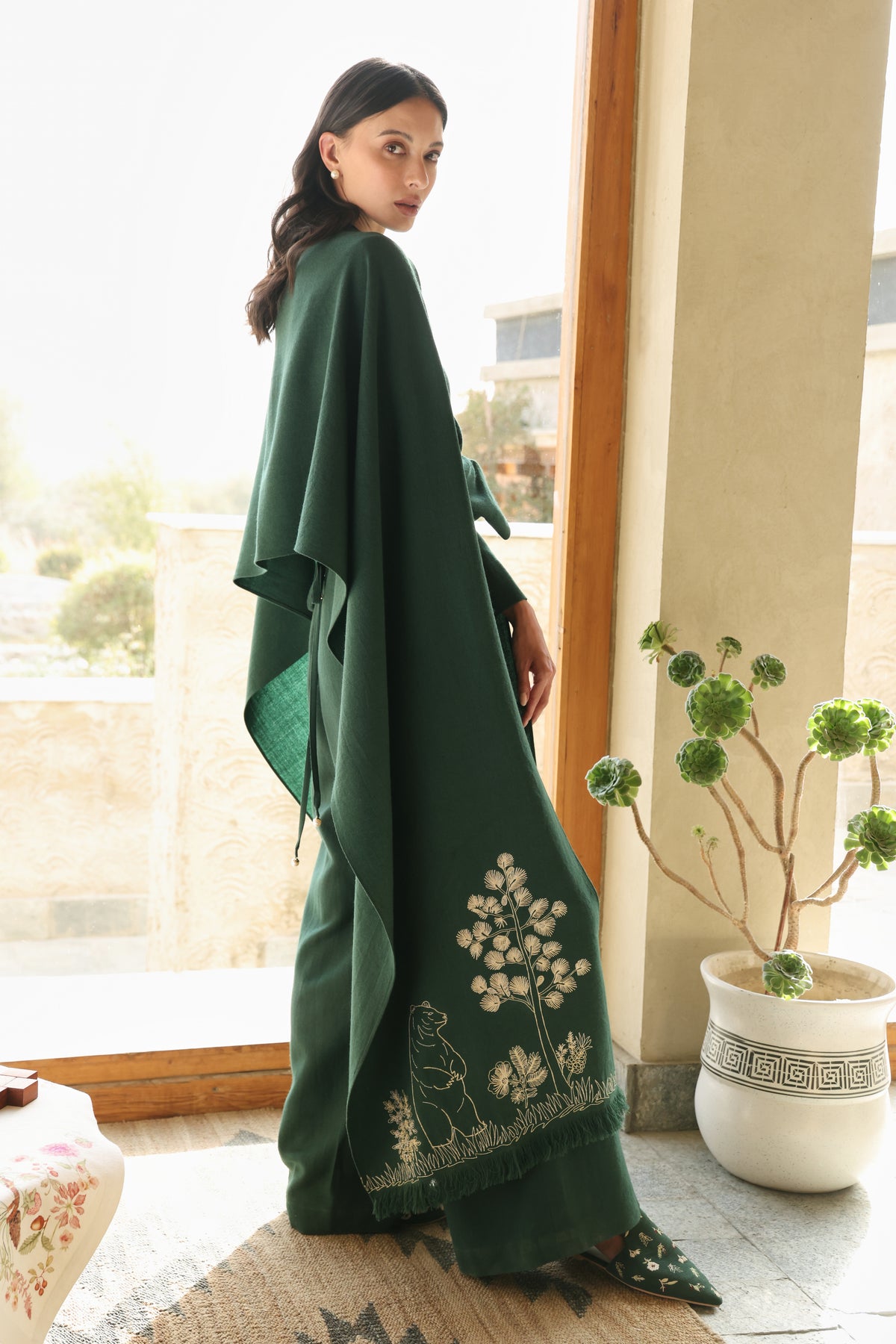 Evergreen Woollen Jumpsuit (Forest Pine) & Evergreen Woollen Shawl (Forest Pine)