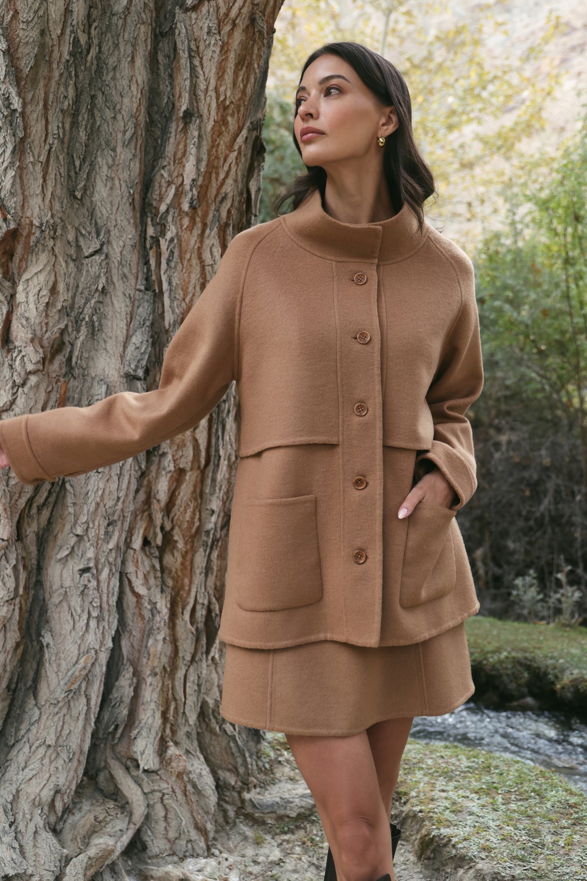 Outlands Merino Wool Blend Trench Jacket (Caramel)