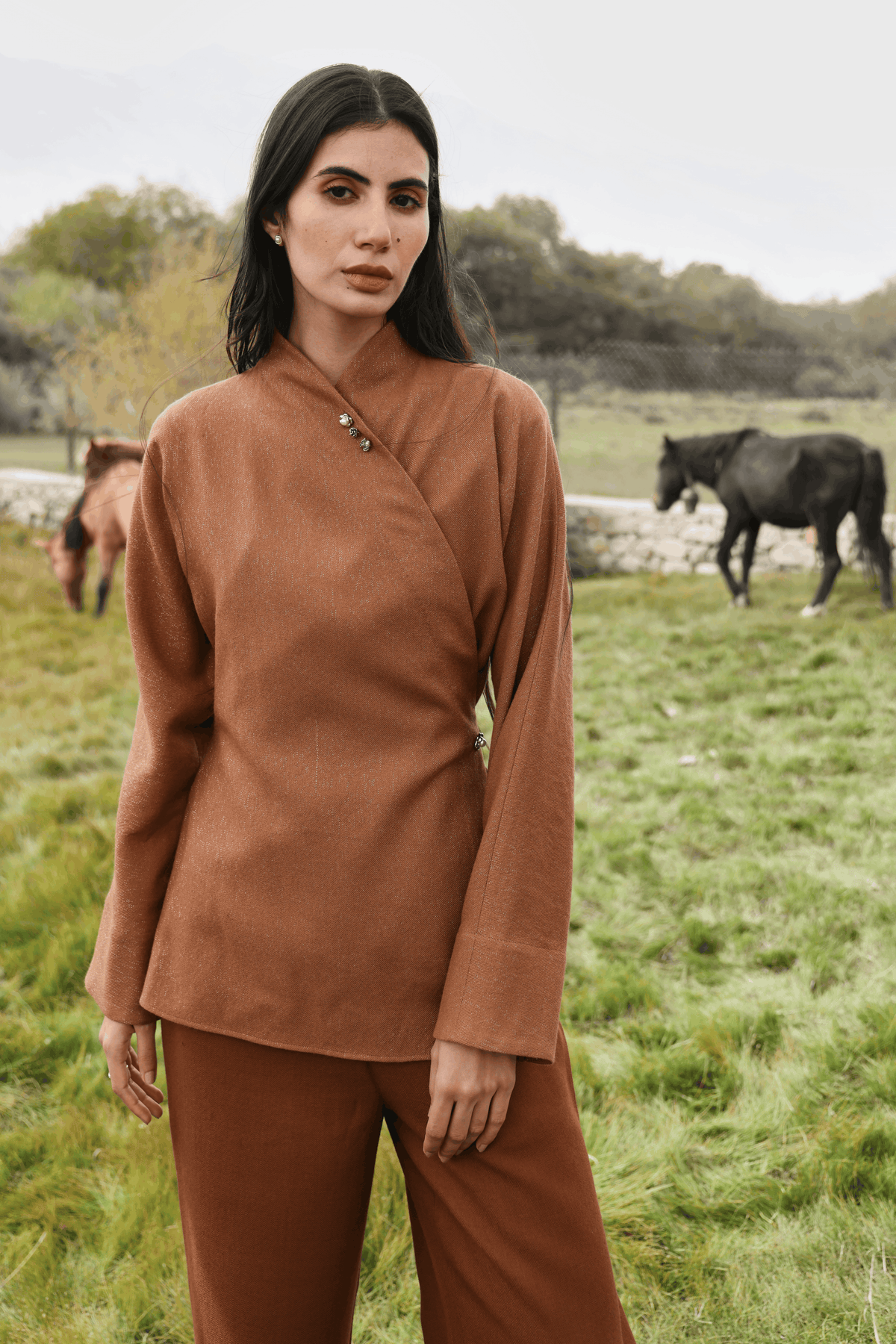 Autumn Chill Wrap Woollen Top (Maple)