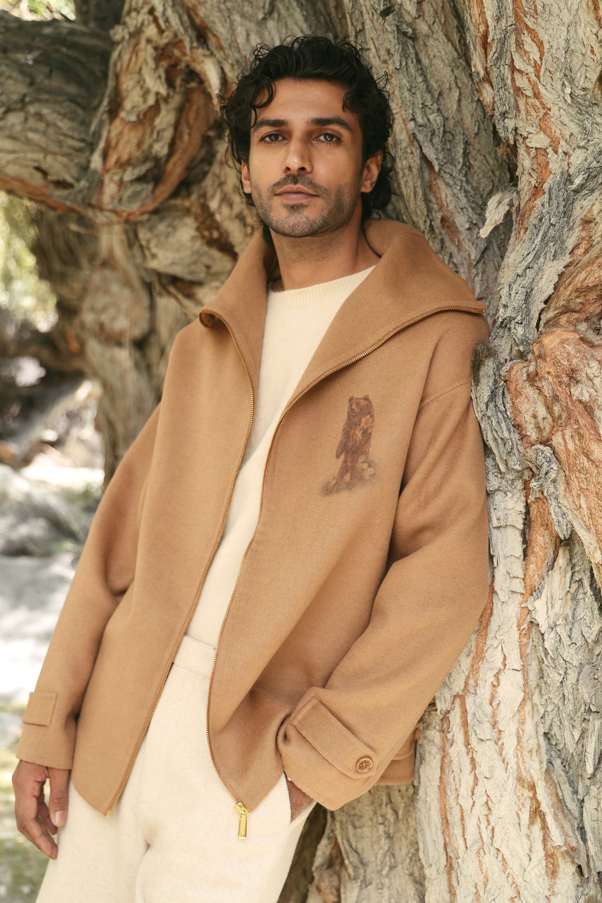 Himalayan Brown Bear Funnel Zip Up Jacket- MAN (Caramel)