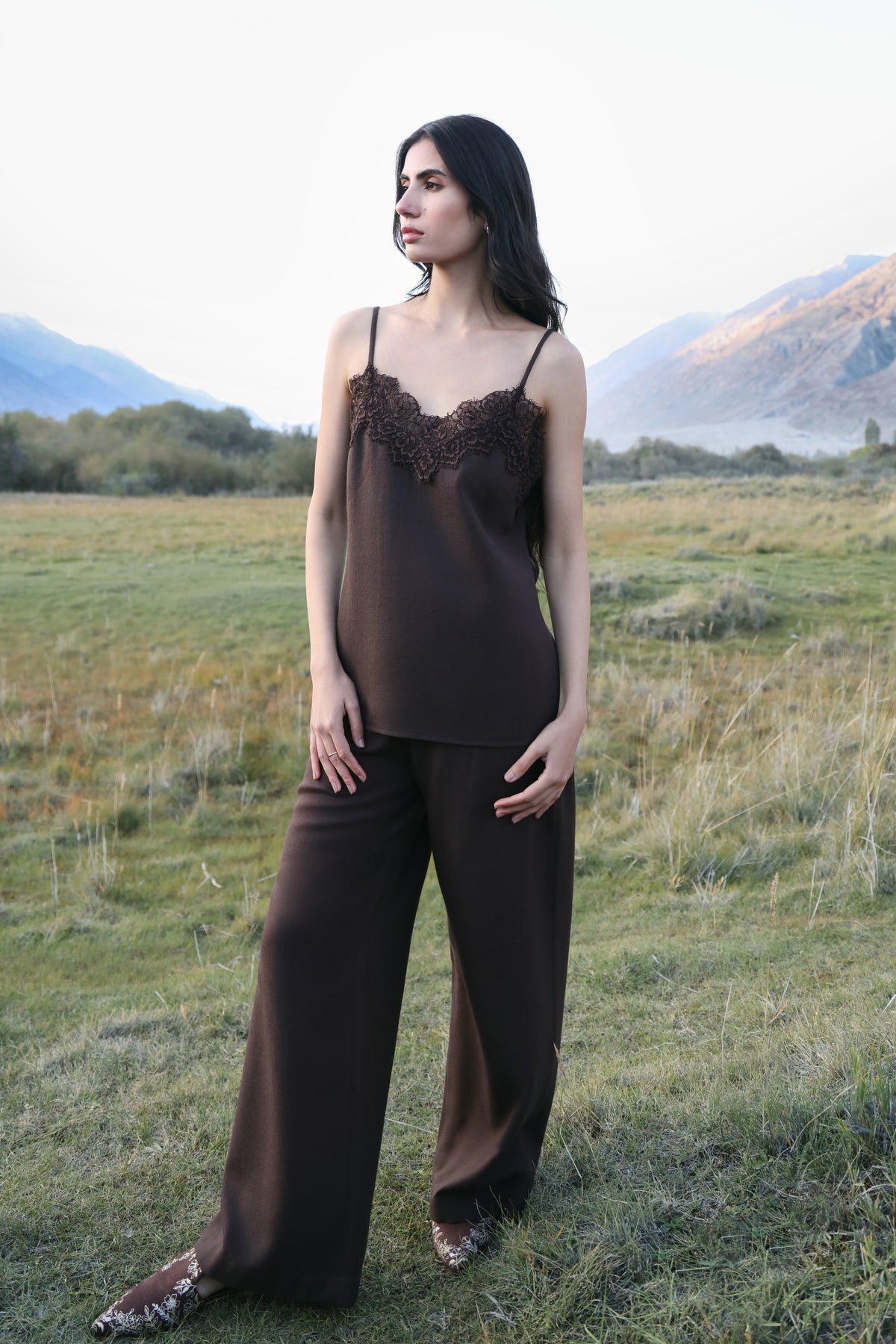 Afterglow Woollen Lace Top (Cocoa) & First Frost Woollen Pants (Cocoa)