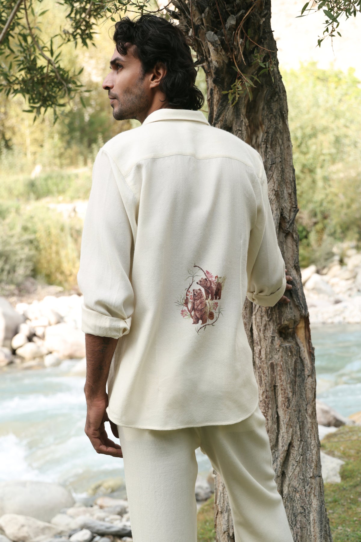 Himalayan Brown Bear Print Woollen Shirt - MAN (Alpine Botanics)