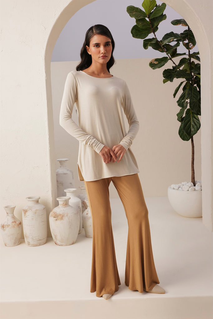 Natural Sand Skin T-shirt In Boat Neck Style in long Sleeves