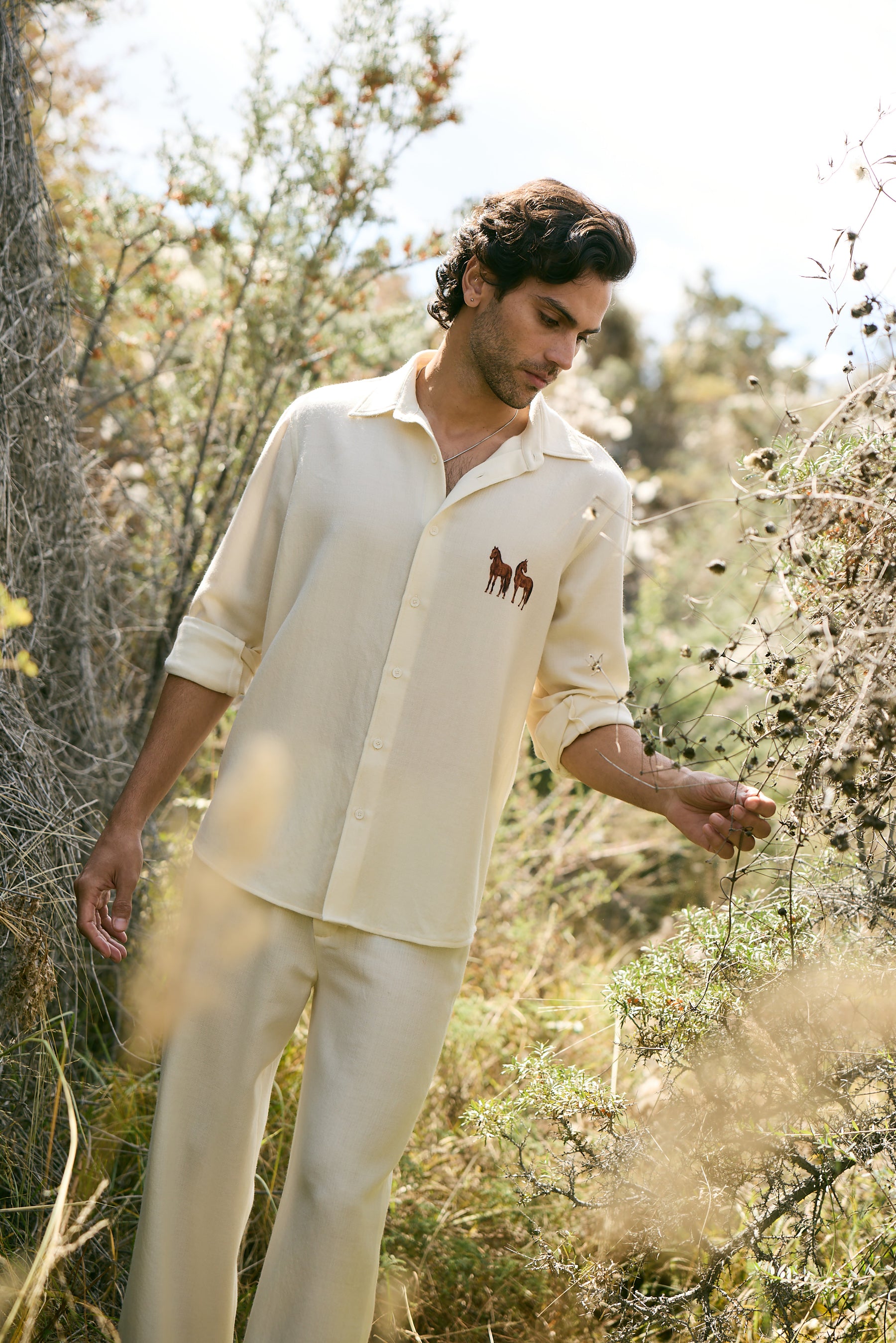 Valley Horse Print Woollen Shirt & Baral Woollen Pants- MAN (Ivory)