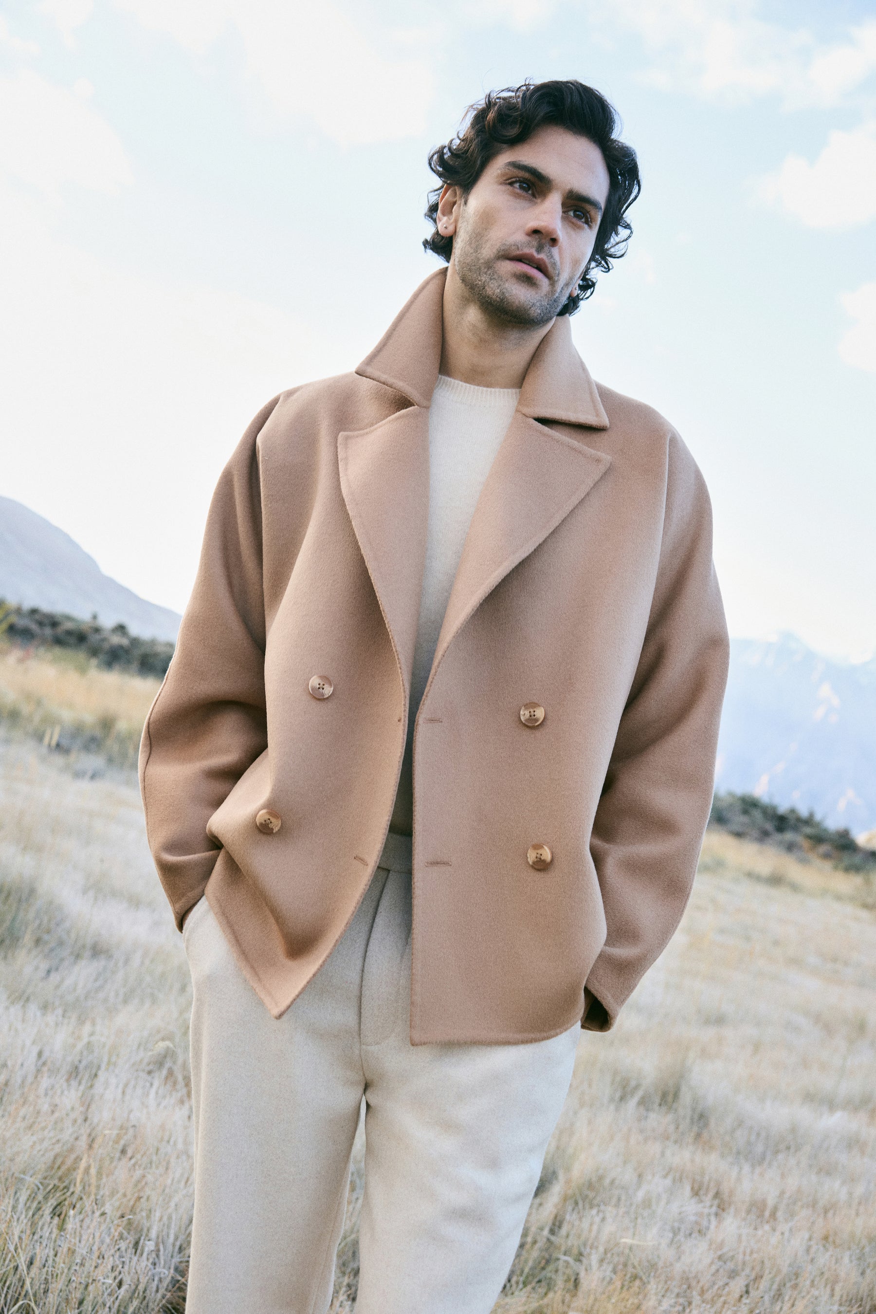 Cashmere-Silk-Merino Blend Short Coat-MAN (Warm Honey)