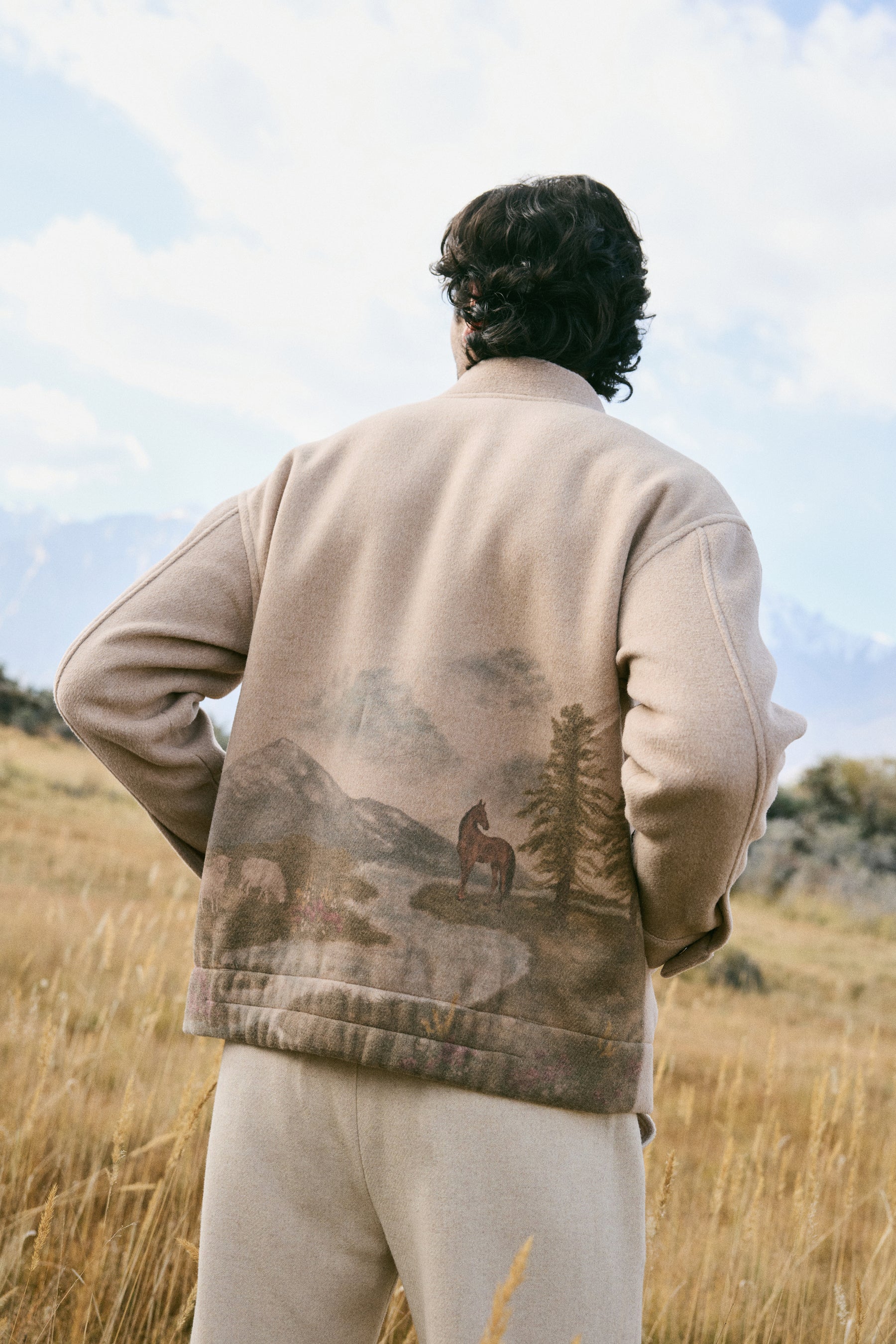 Valley Print Varsity Jacket -Man (Oatmeal)