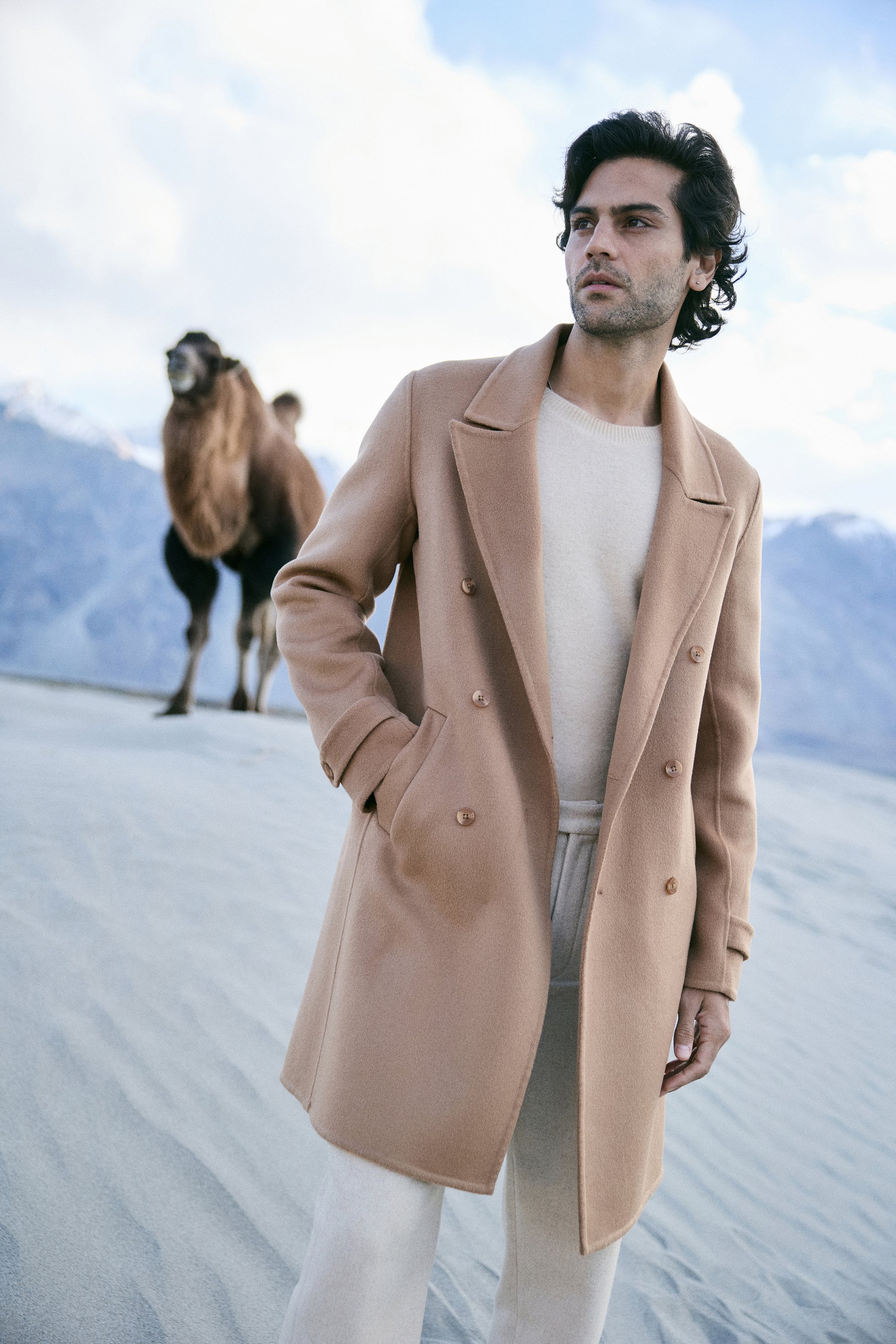 Cashmere-Silk-Merino Blend Long Coat-MAN (Warm Honey)