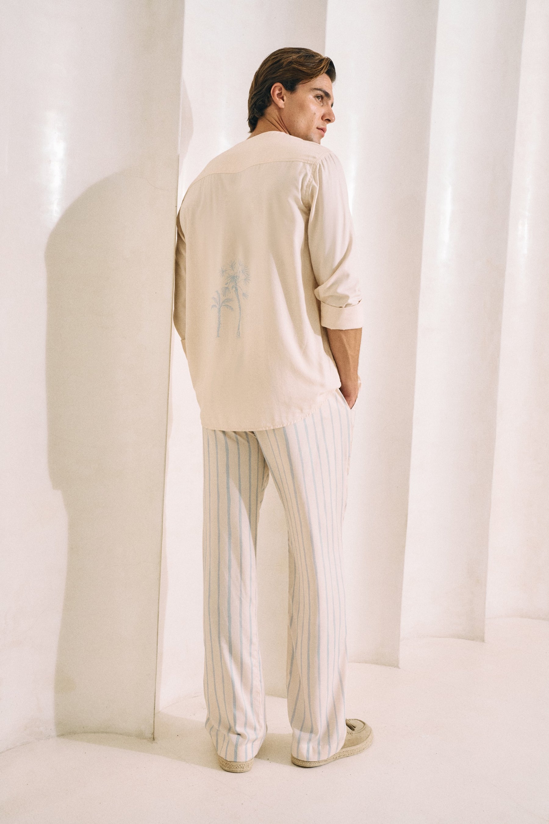 Oasis Eucalyptus Shirt (Ecru & Spring Blue) & Oasis Print Pants- Man (Spring Blue Stripe)