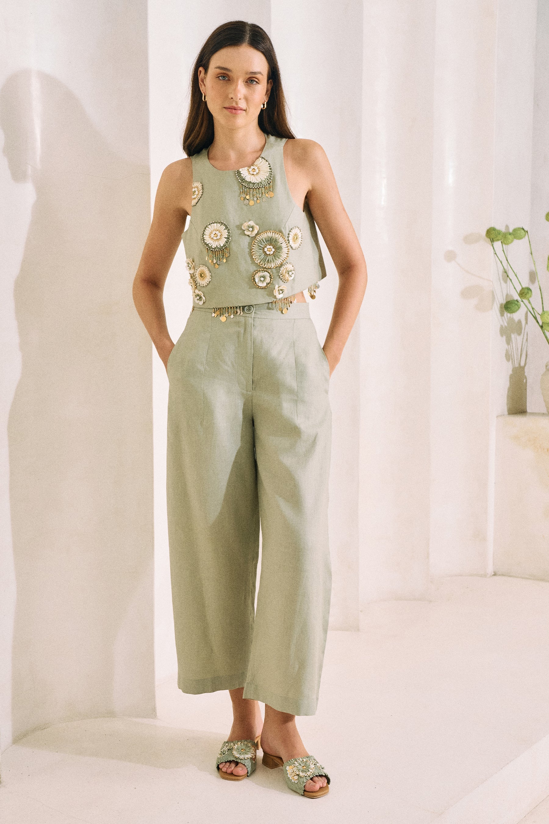 Elsewhere Top & Wandering Pants (Sage)