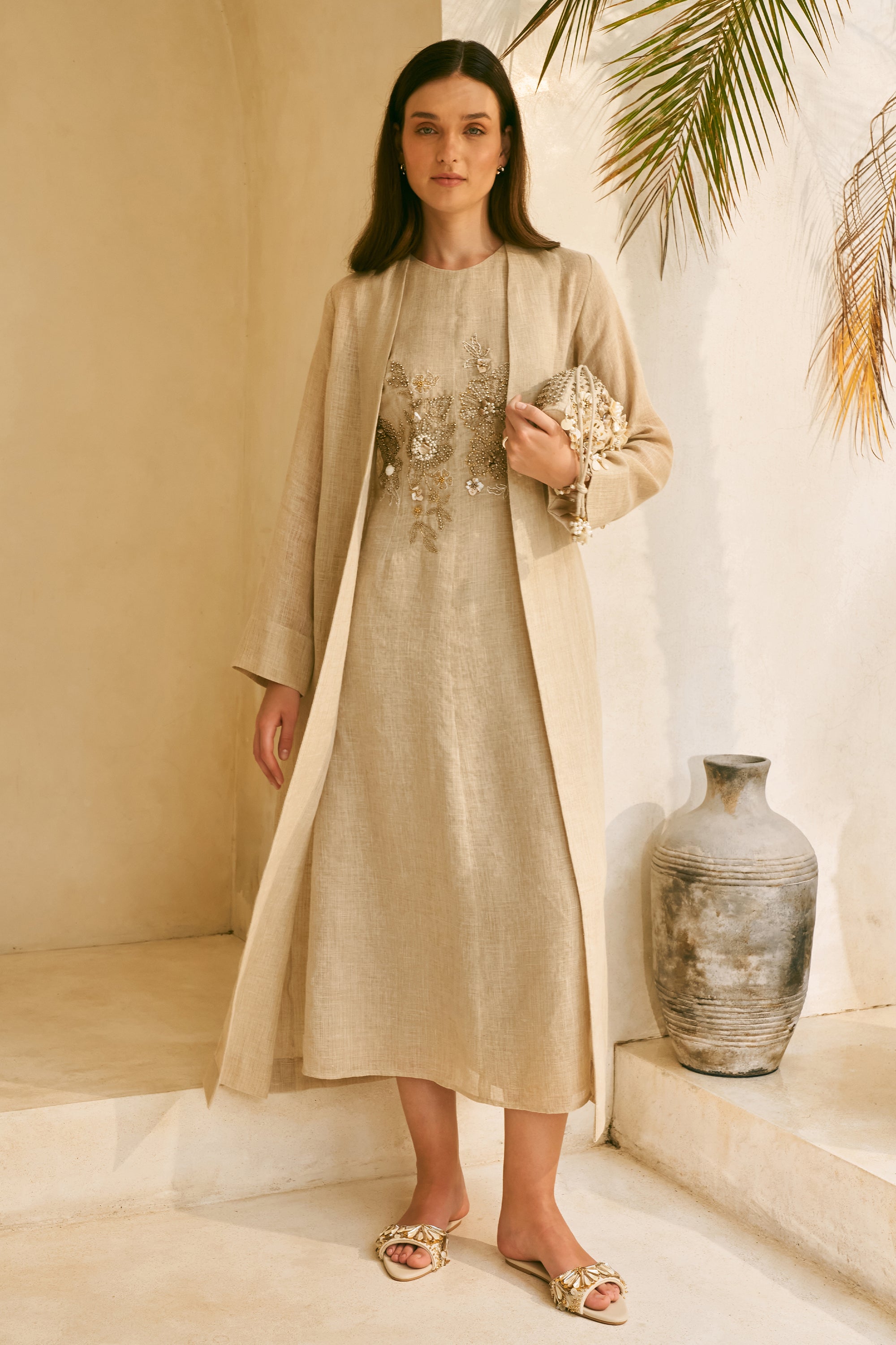 chinese dress ladies Sofia Linen Square Neck Midi Dress main image 1