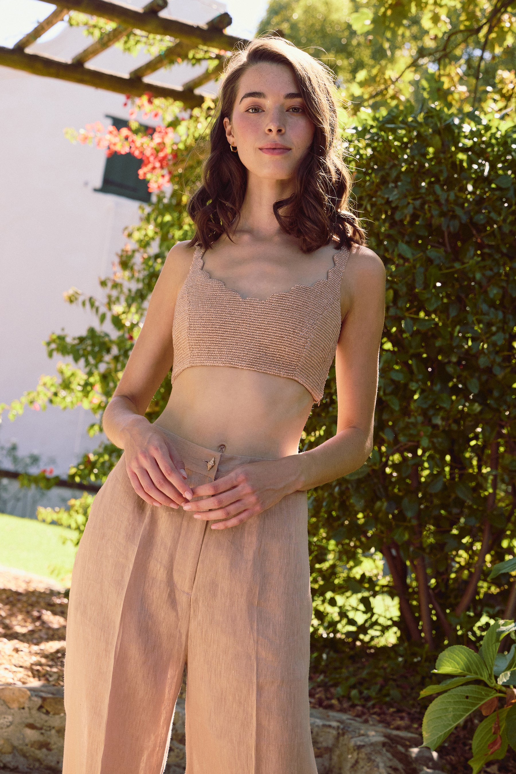 Blush Sousse Linen Silk Bandeau Top