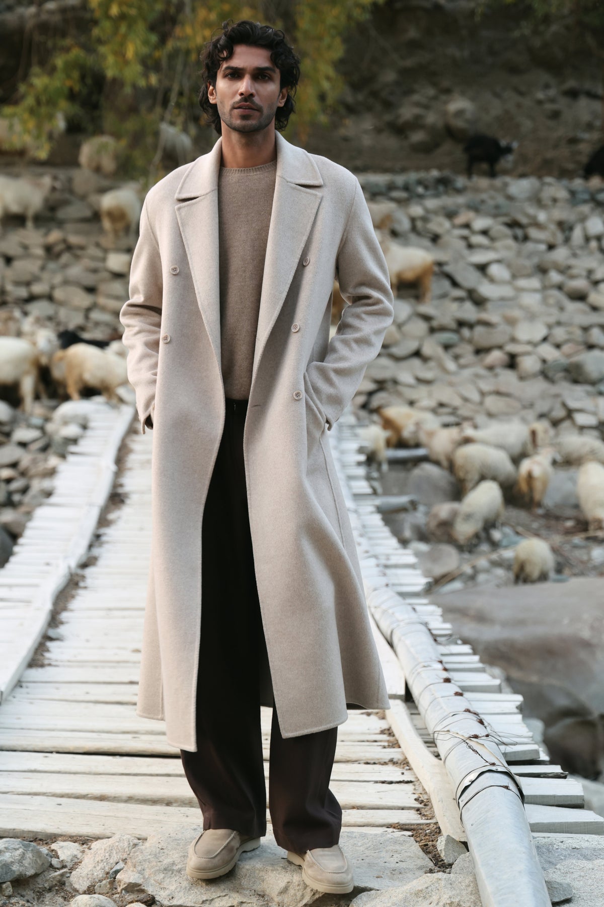 Cashmere-Silk-Merino Blend Long Coat-MAN (Winter Oat)