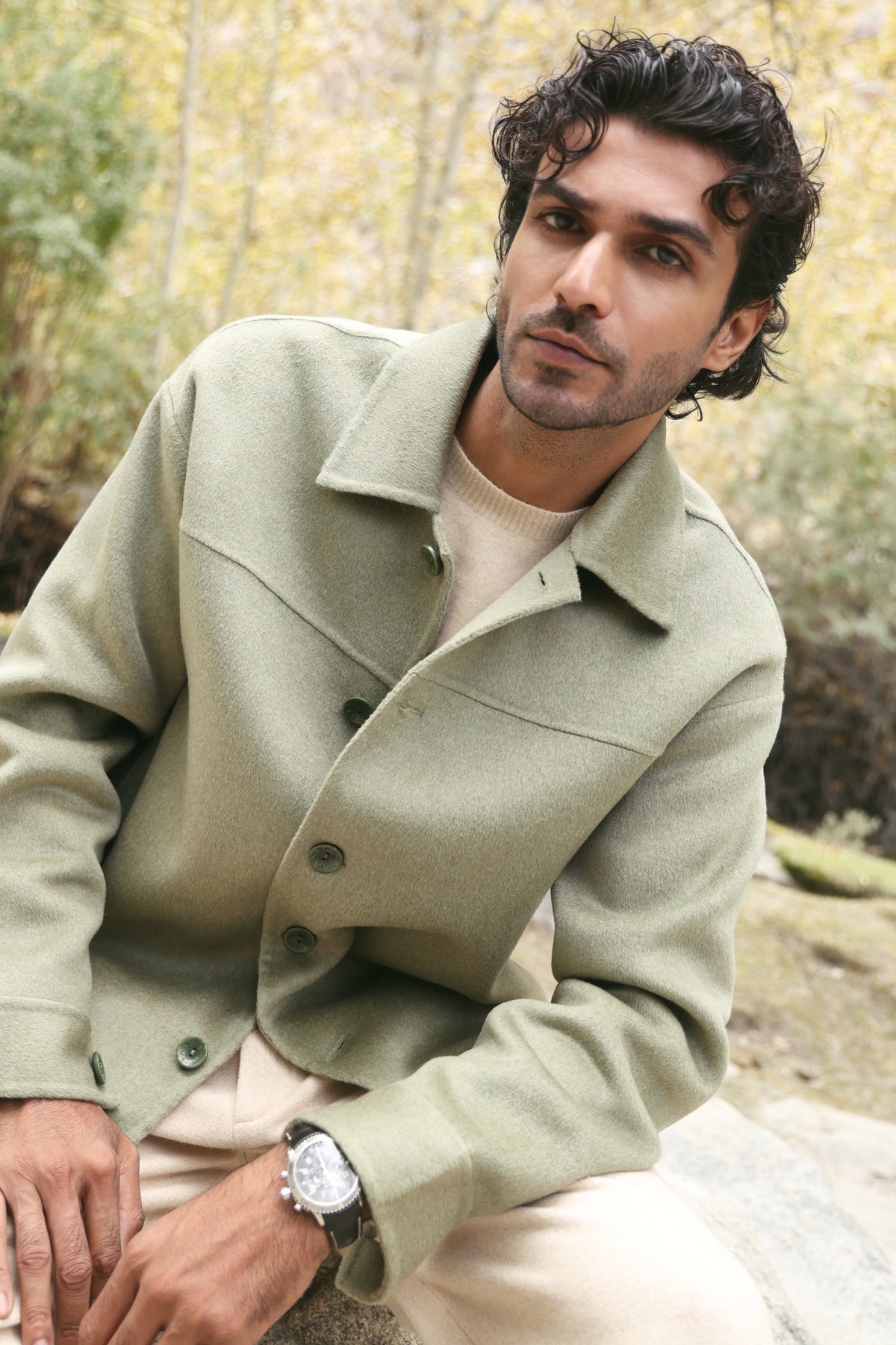 Cashmere-Silk-Merino Blend Overshirt-MAN (Winter Sage)