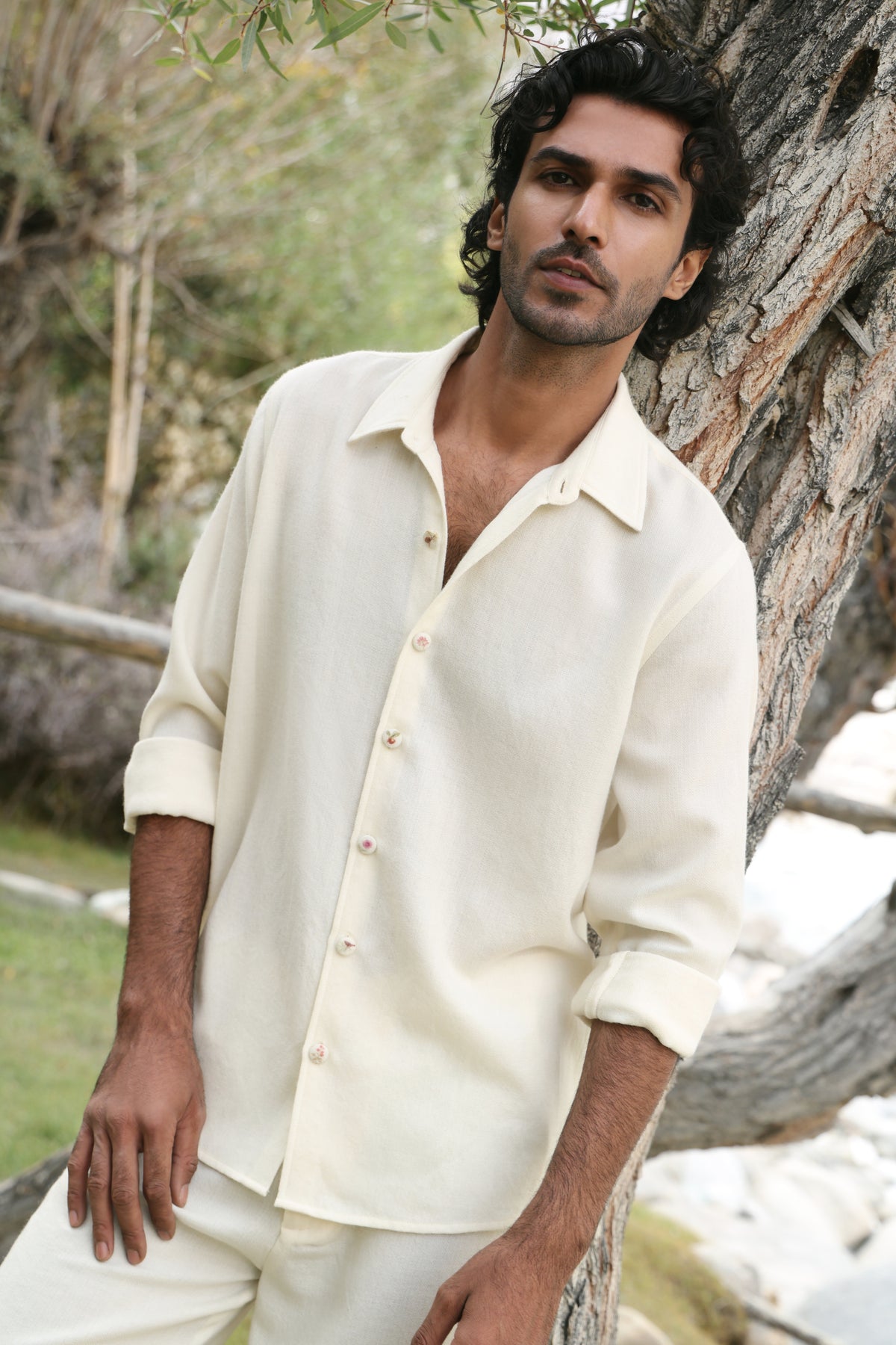 Himalayan Brown Bear Print Woollen Shirt - MAN (Alpine Botanics)