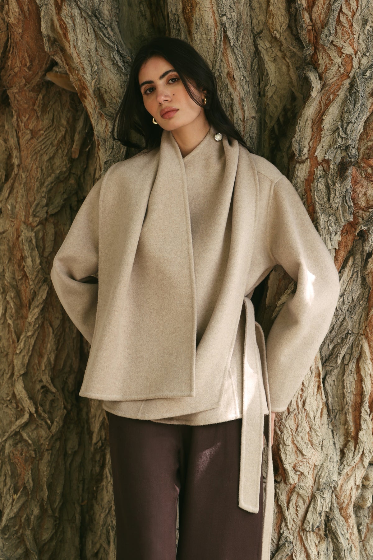 Cashmere-Silk-Merino Blend Scarf Coat (Winter Oat)