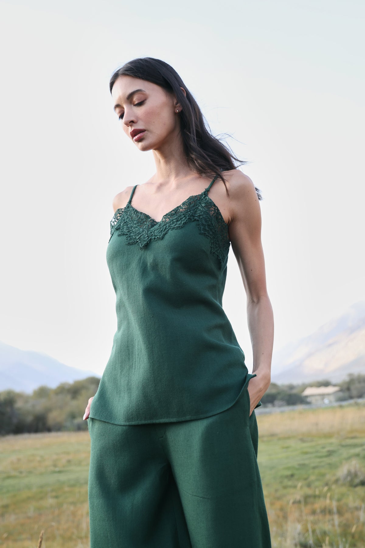 Afterglow Woollen Lace Top (Forest Pine)