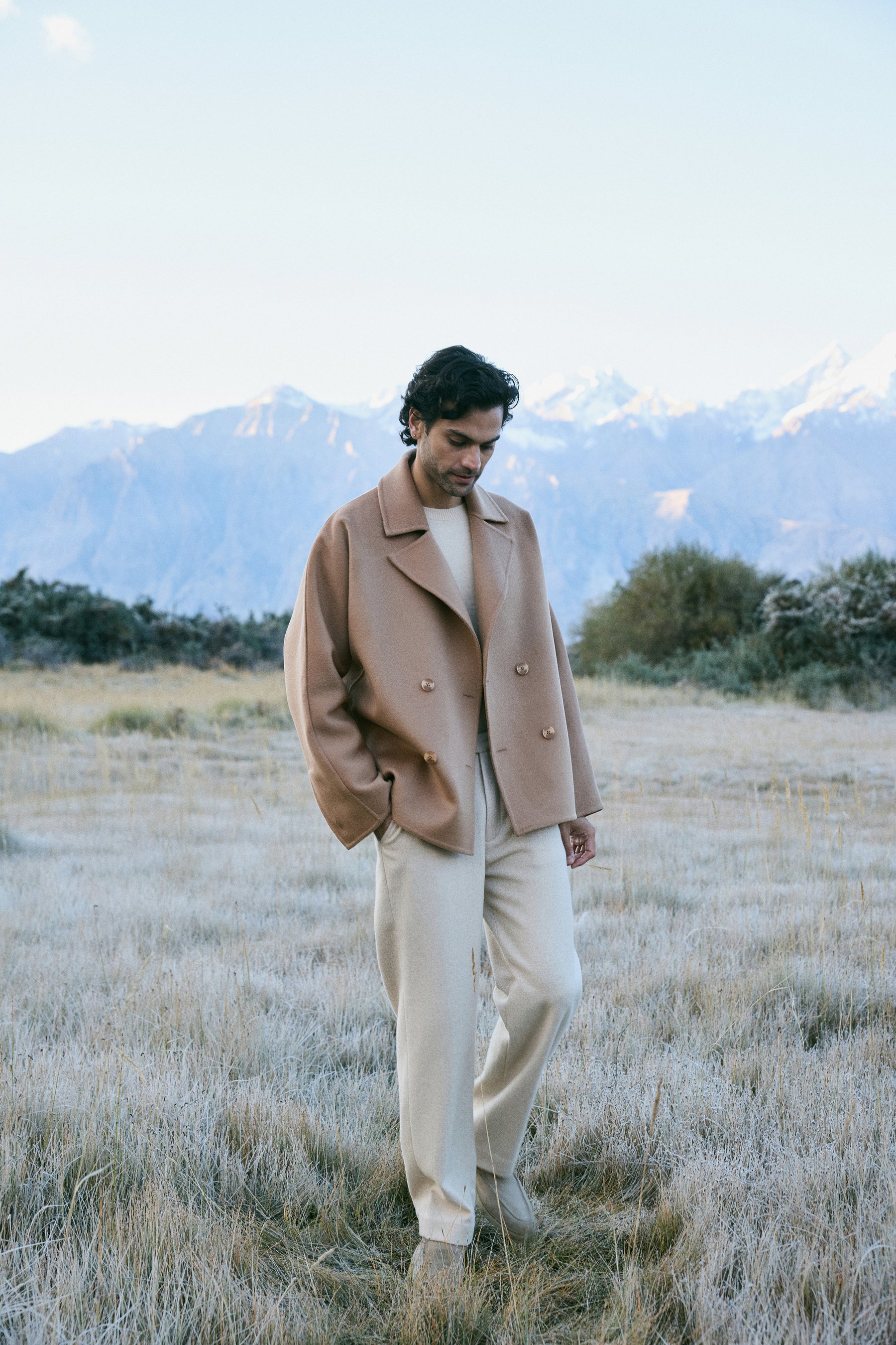 Cashmere-Silk-Merino Blend Short Coat-MAN (Warm Honey)