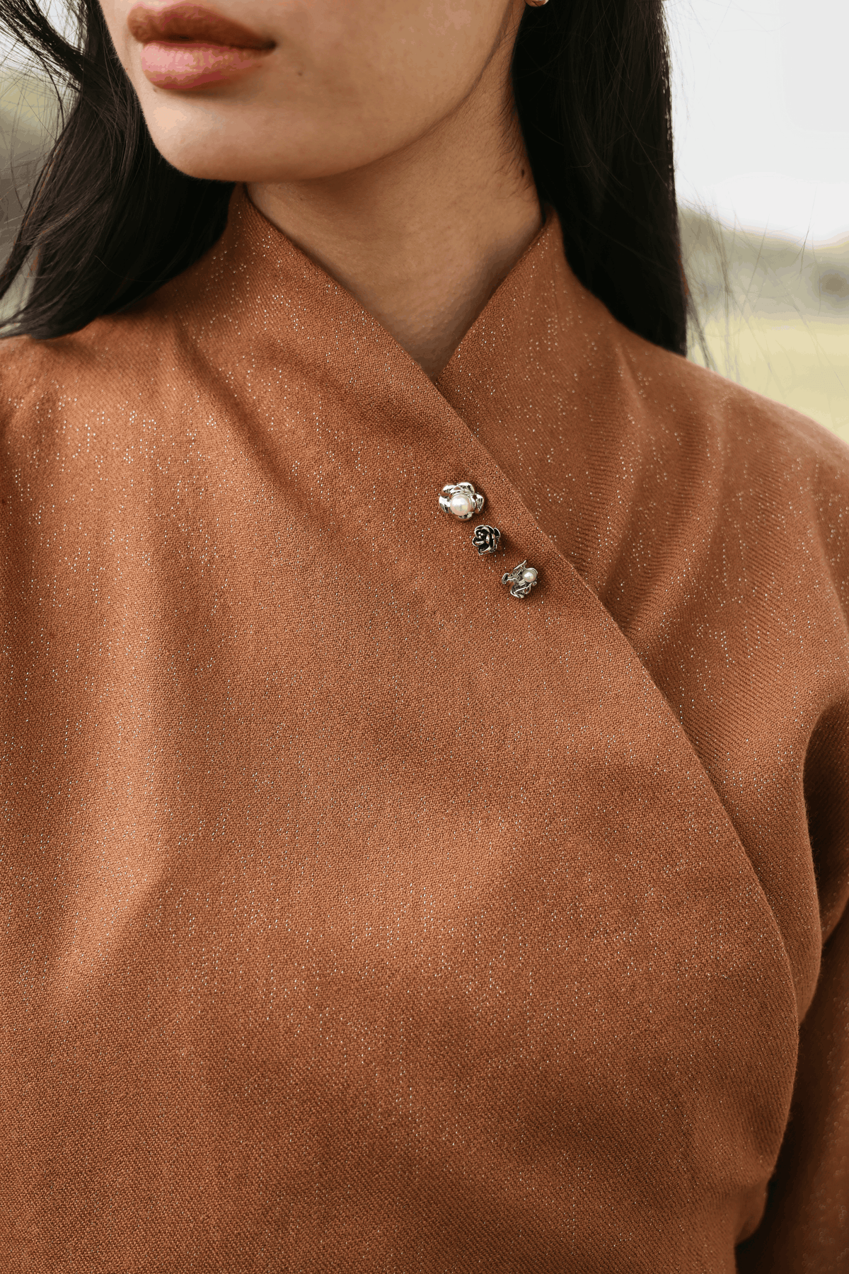 Autumn Chill Wrap Woollen Top (Maple)