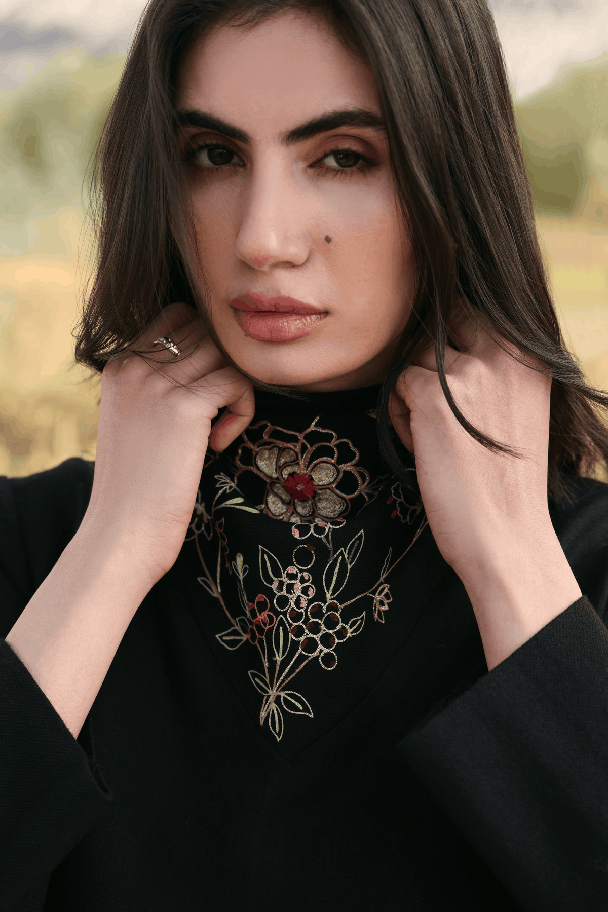 Winter Hush Button Scarf Woollen Top (Black)