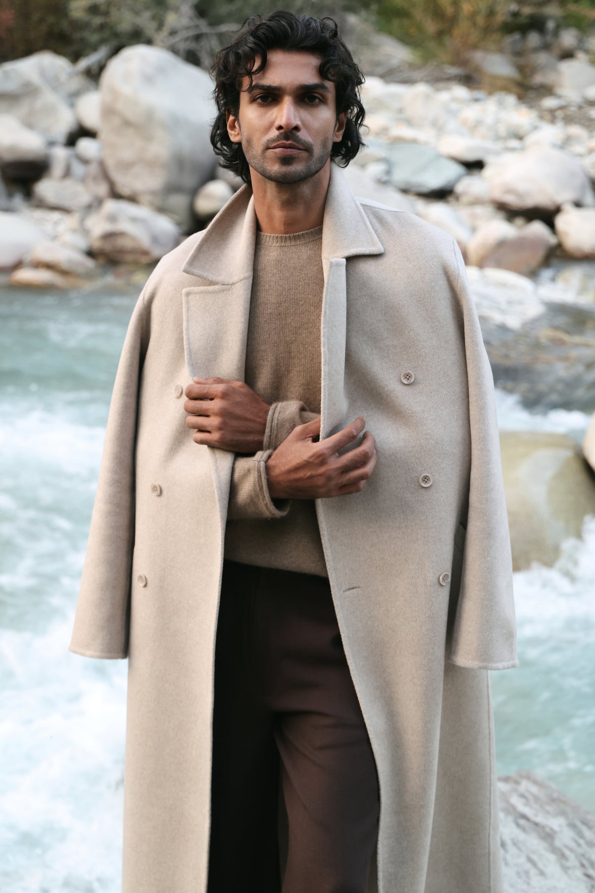 Cashmere-Silk-Merino Blend Long Coat-MAN (Winter Oat)
