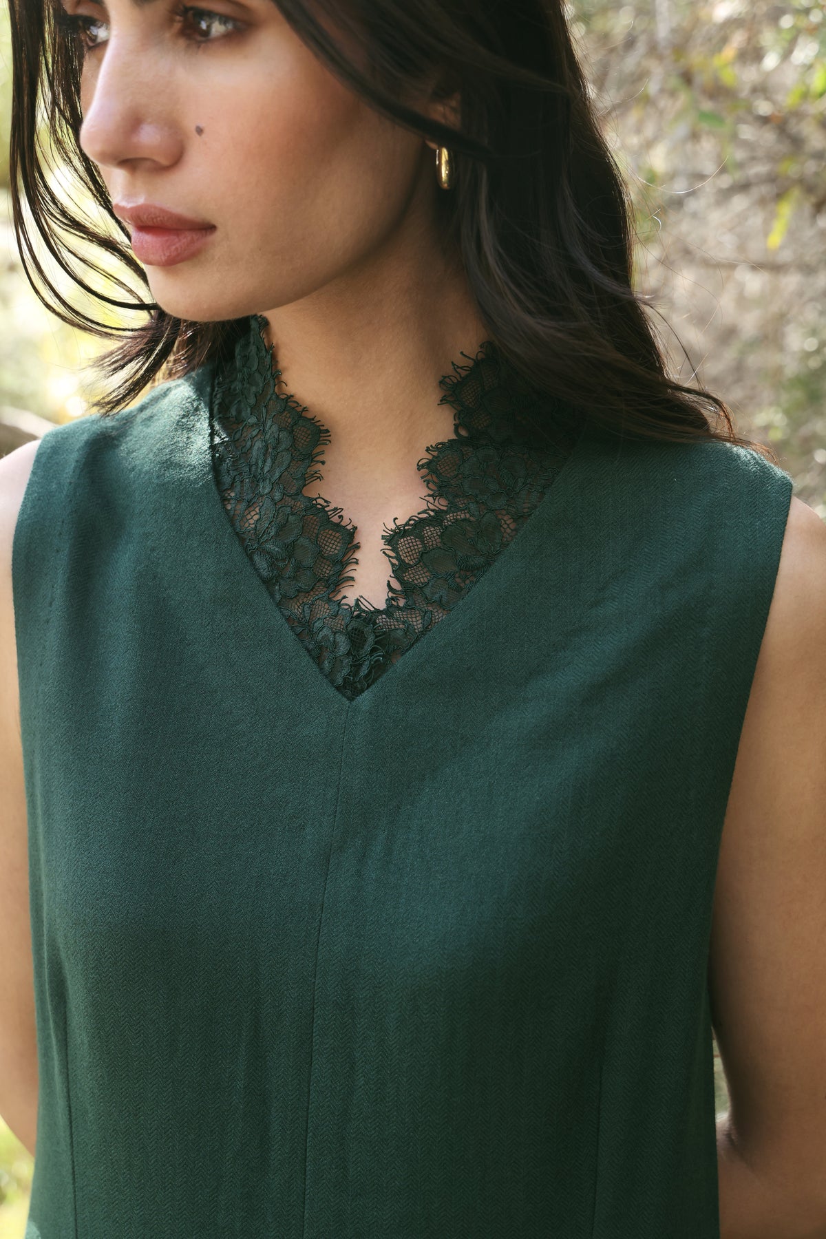 Afterglow Woollen Lace Dress (Forest Pine)