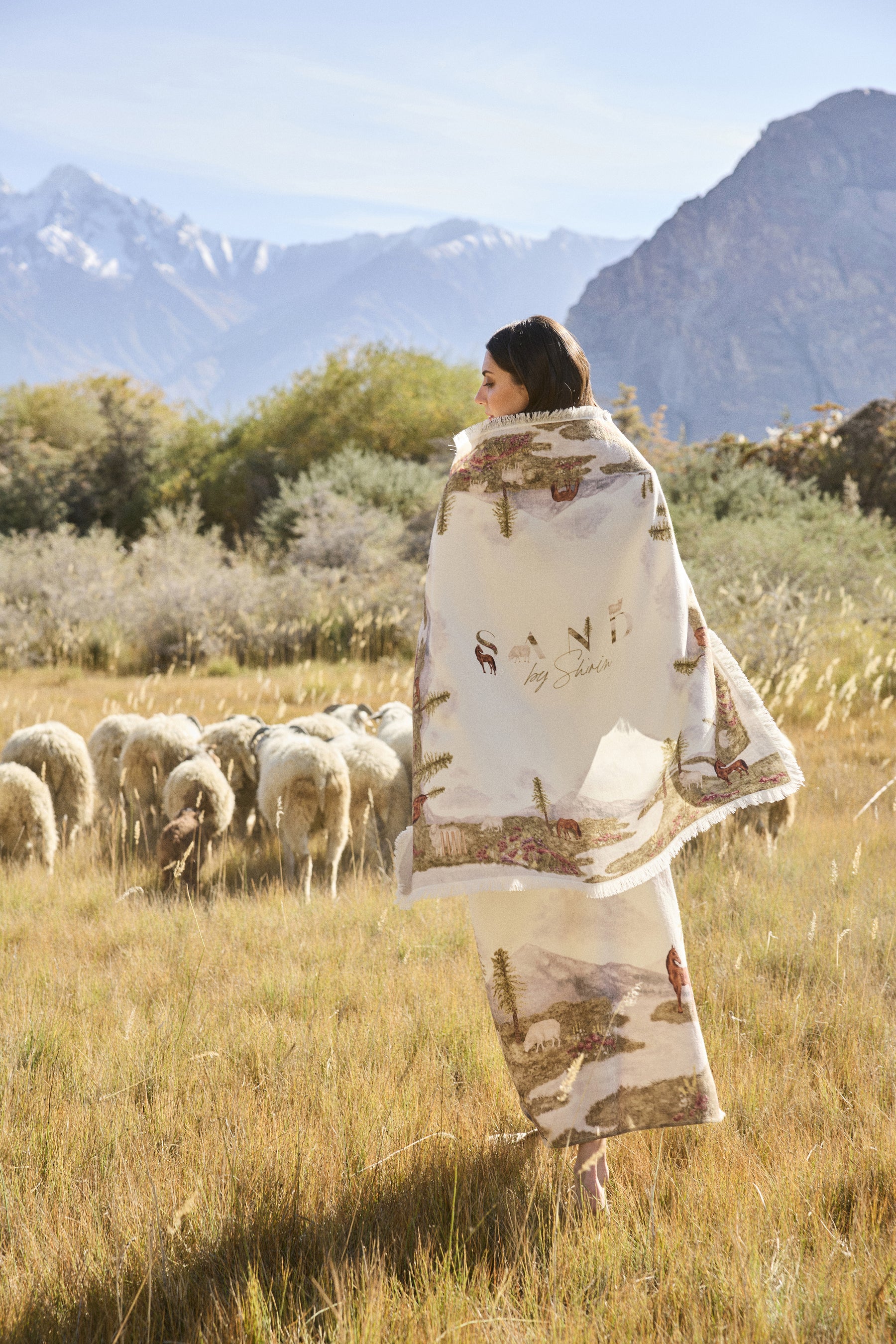 Valley Print Woollen Scarf (Ivory)