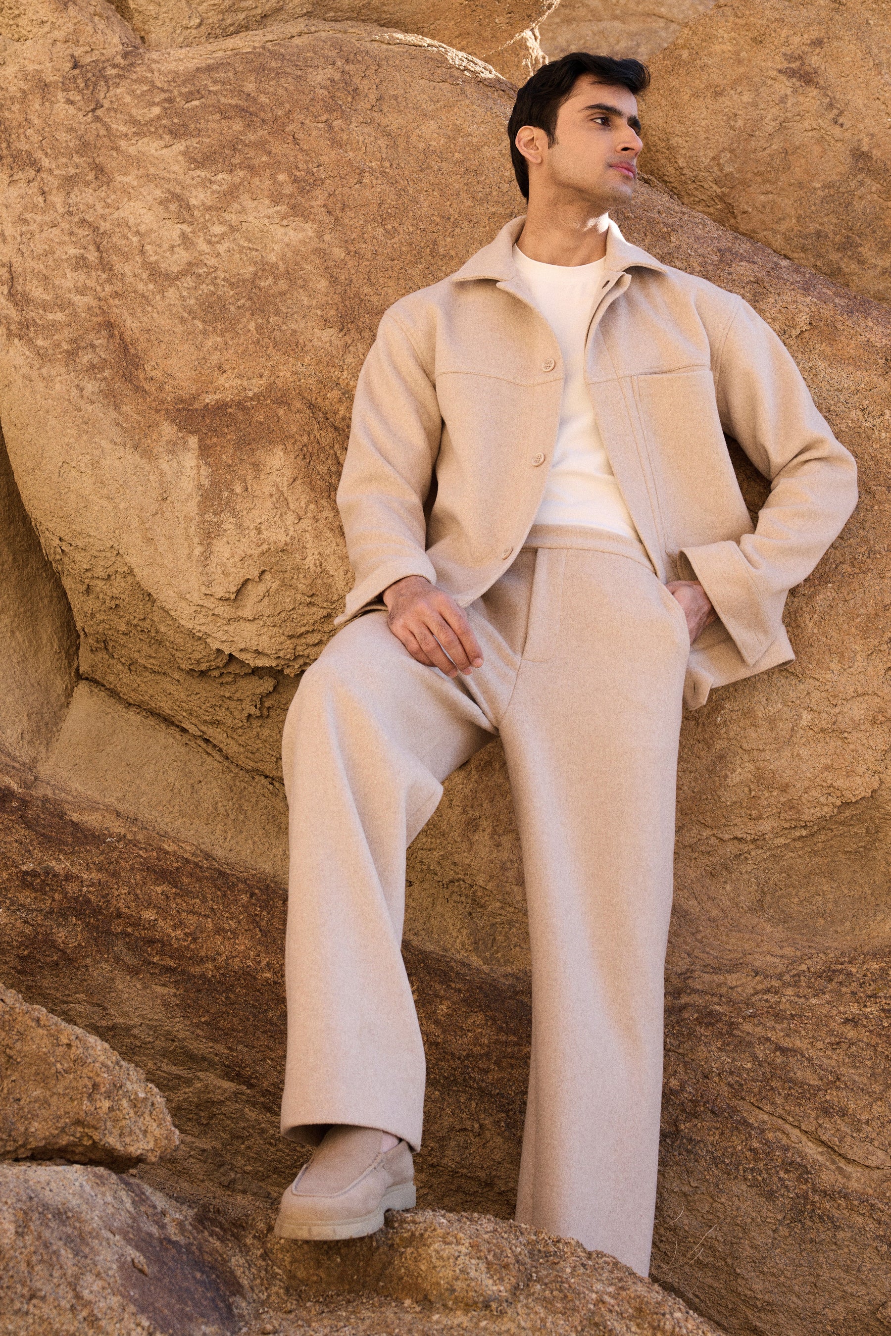 Merino Wool Blend Pants- MAN (Oatmeal)