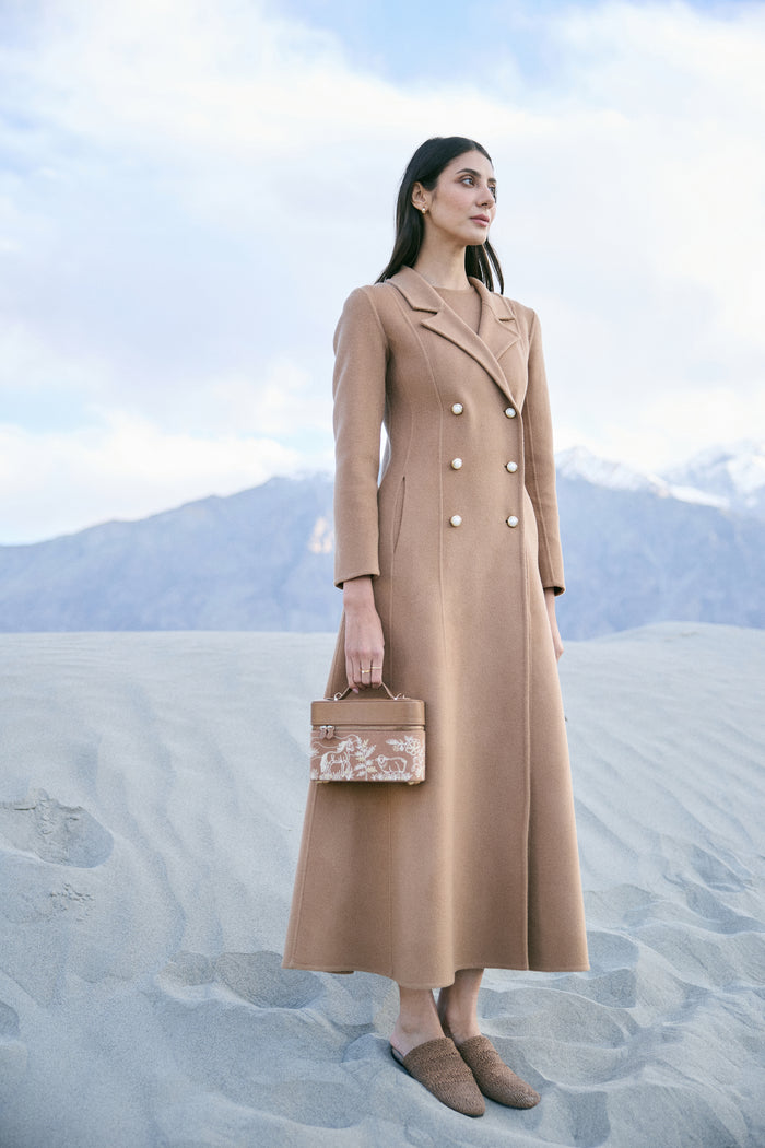 Cashmere-Silk-Merino Blend Dress Coat (Warm Honey)