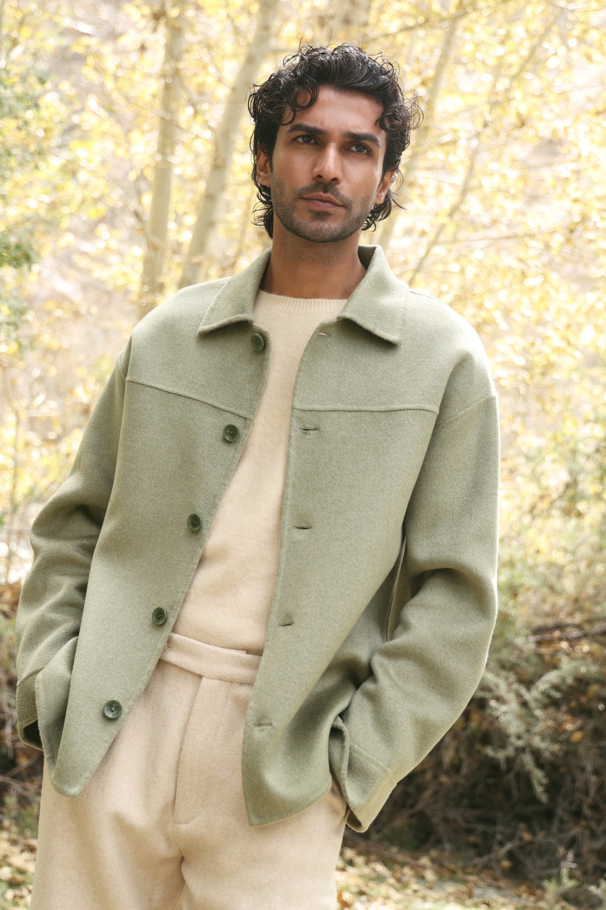 Cashmere-Silk-Merino Blend Overshirt-MAN (Winter Sage)