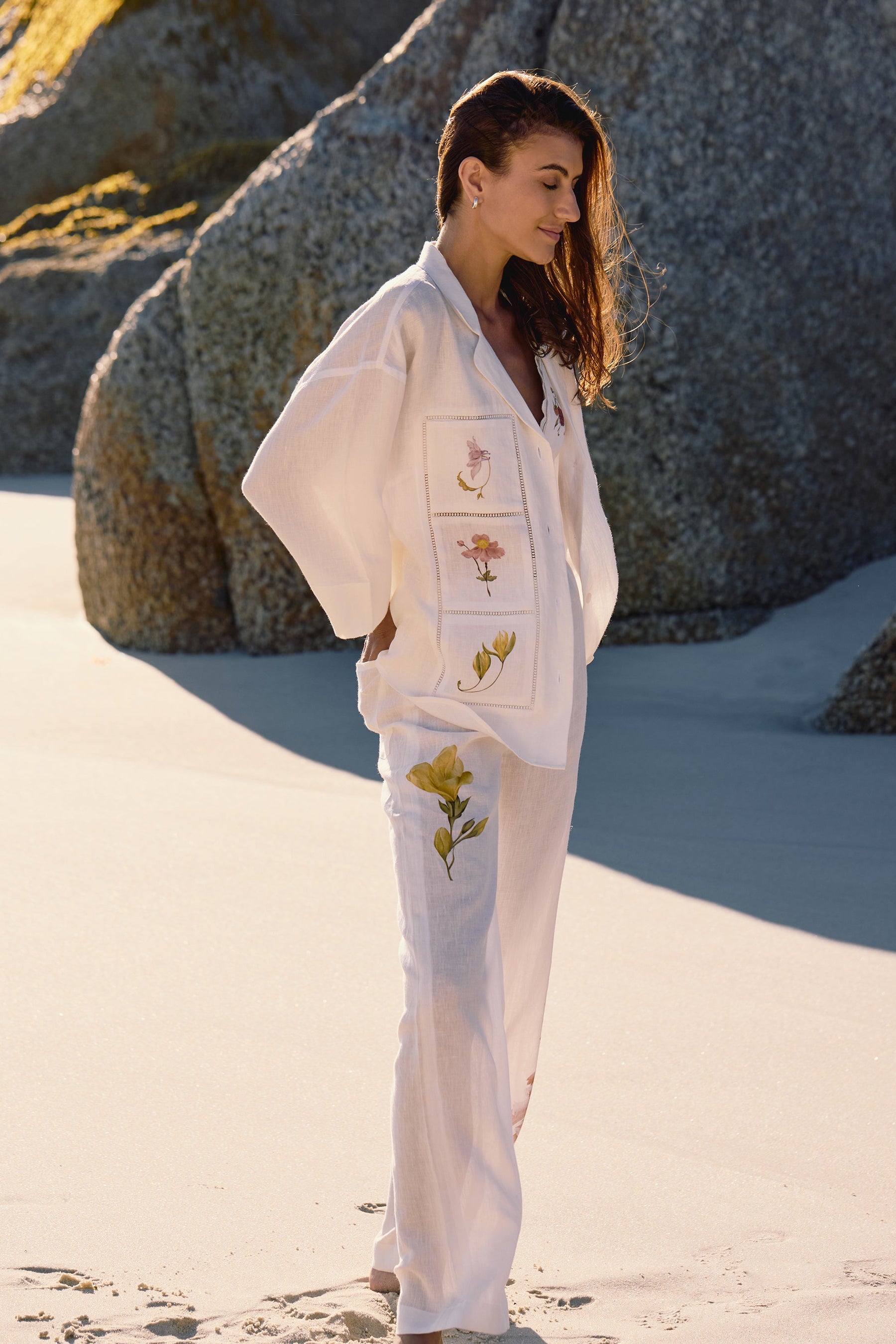 SAND Linen Savanna Shirt (White Floral & Lace) & SAND Savanna Pants (Floral White)