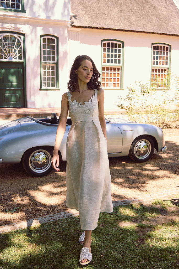 elizabeth linen dress ELIZABETH Fitted Cottagecore Style Summer Linen Dress, Short Sleeve and Pintucks