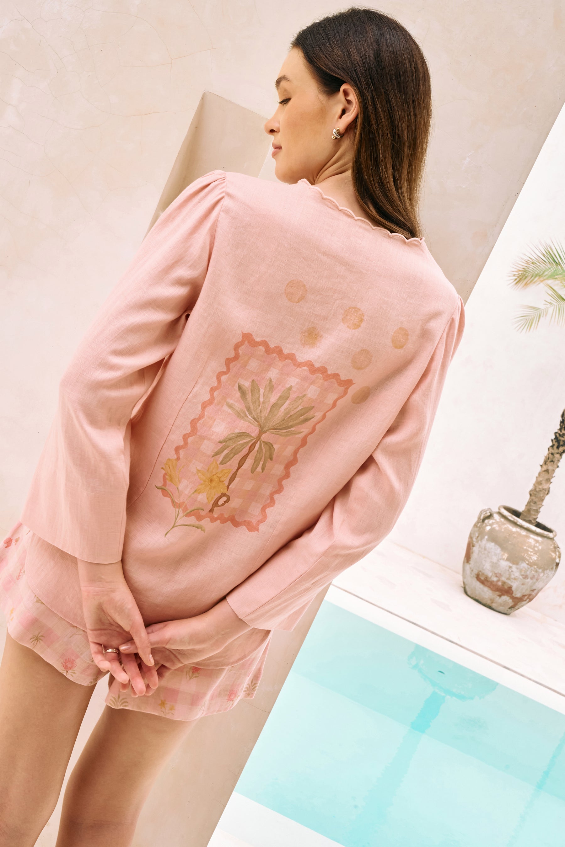 Summer Cooler Shirt & Daydream Shorts (Dusty Pink Postcards Print)