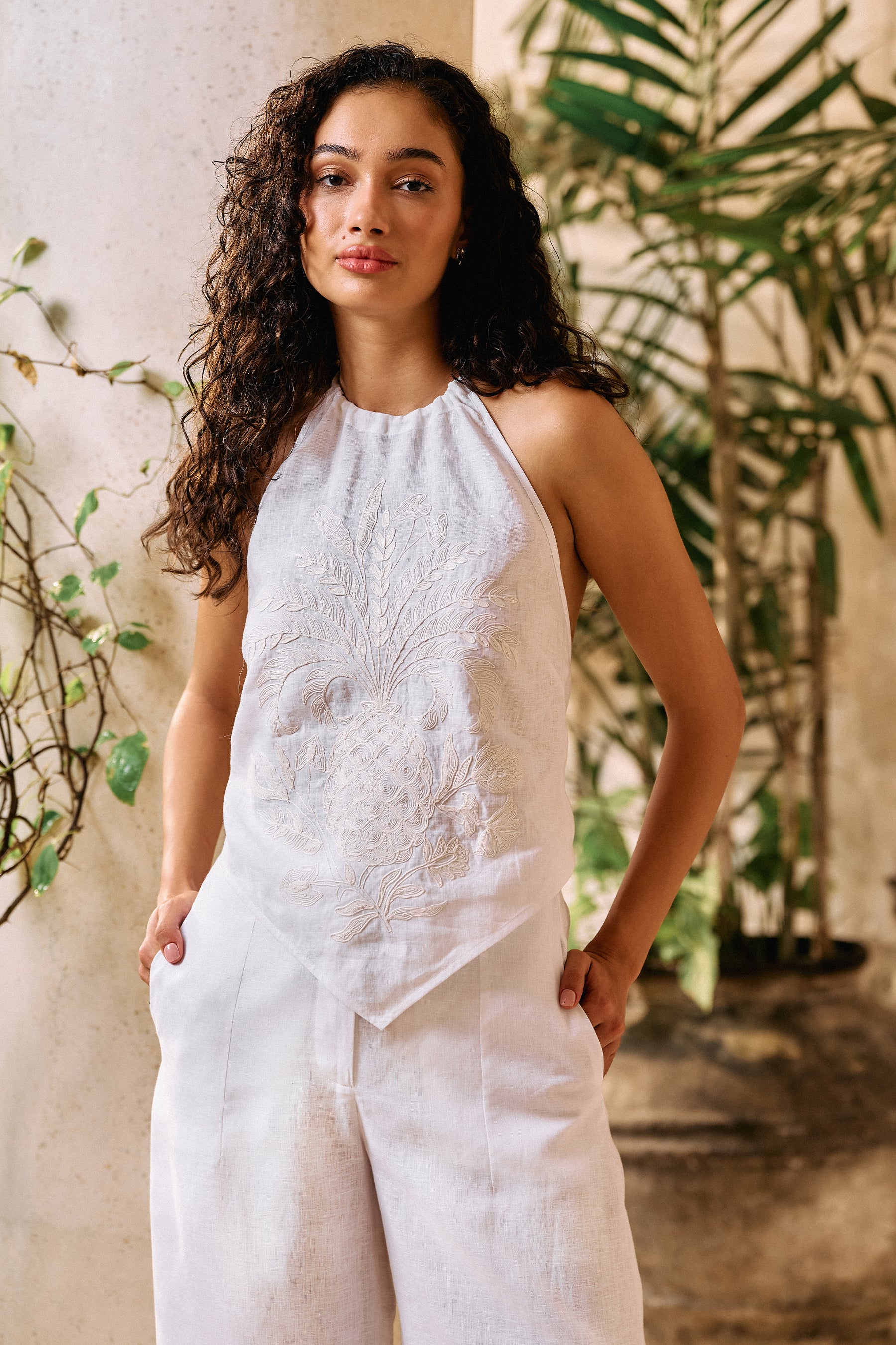 Pineapple Bare Back Top & Wandering Pants (White)