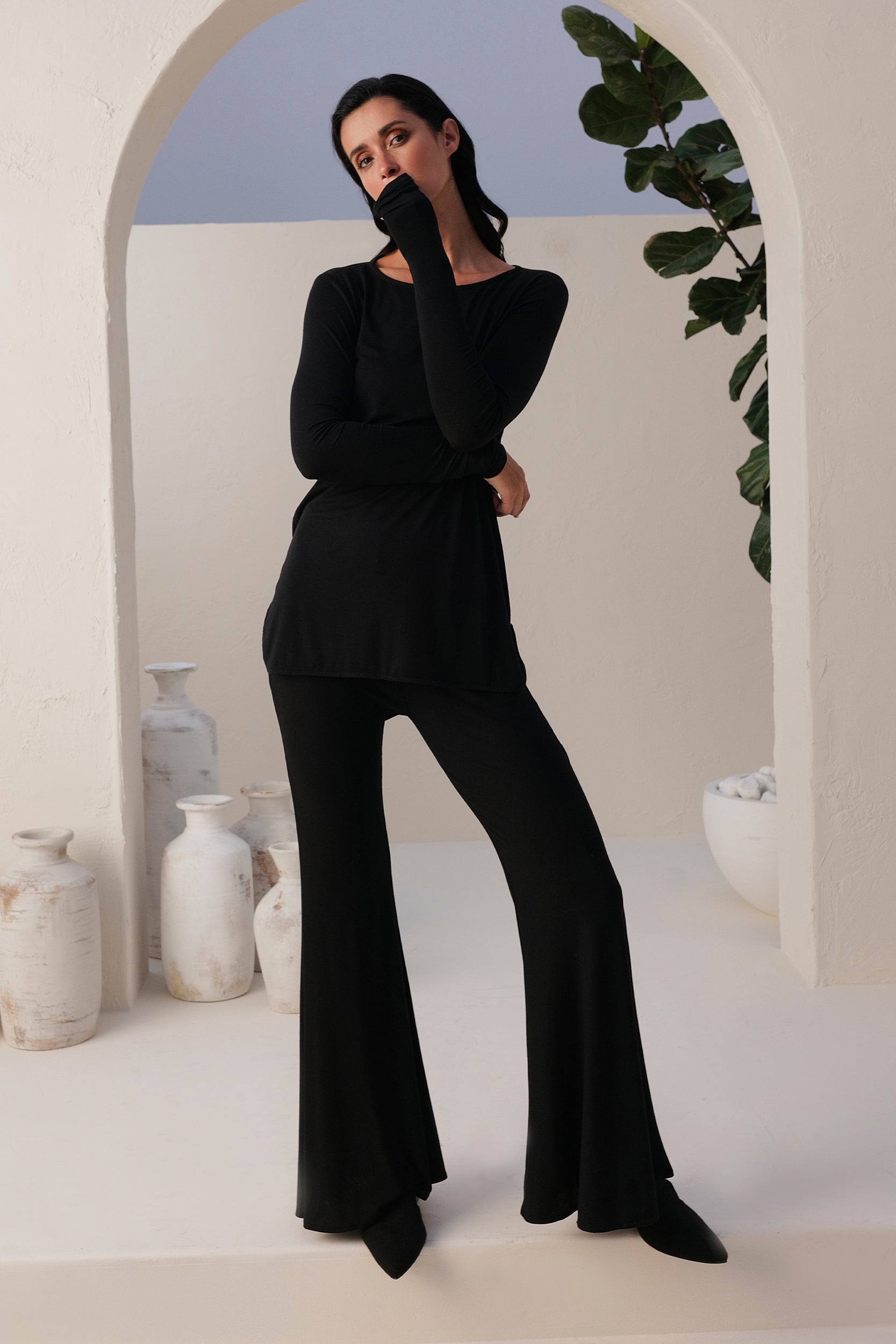 Sand Skin Flared Black Pants