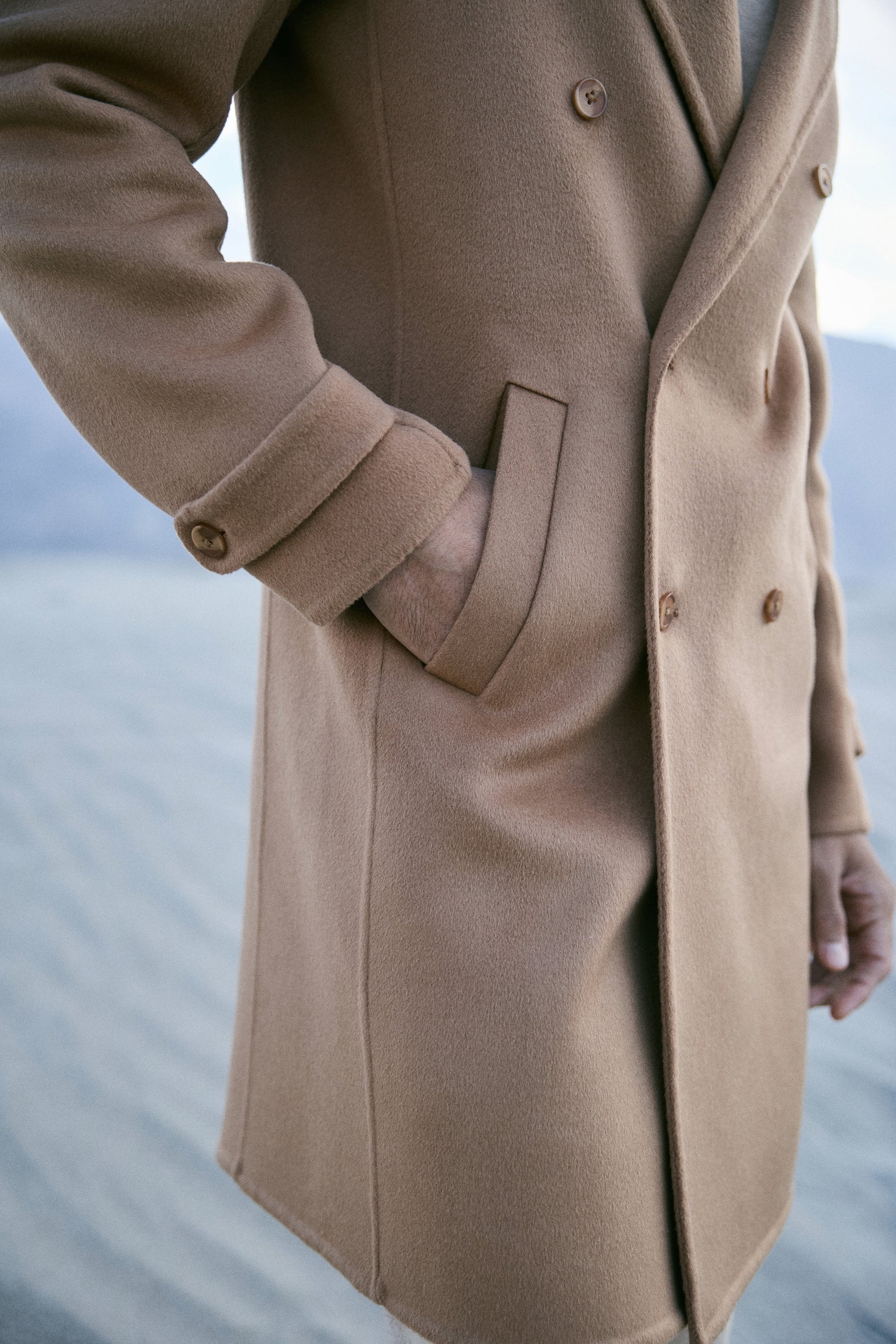 Cashmere-Silk-Merino Blend Long Coat-MAN (Warm Honey)
