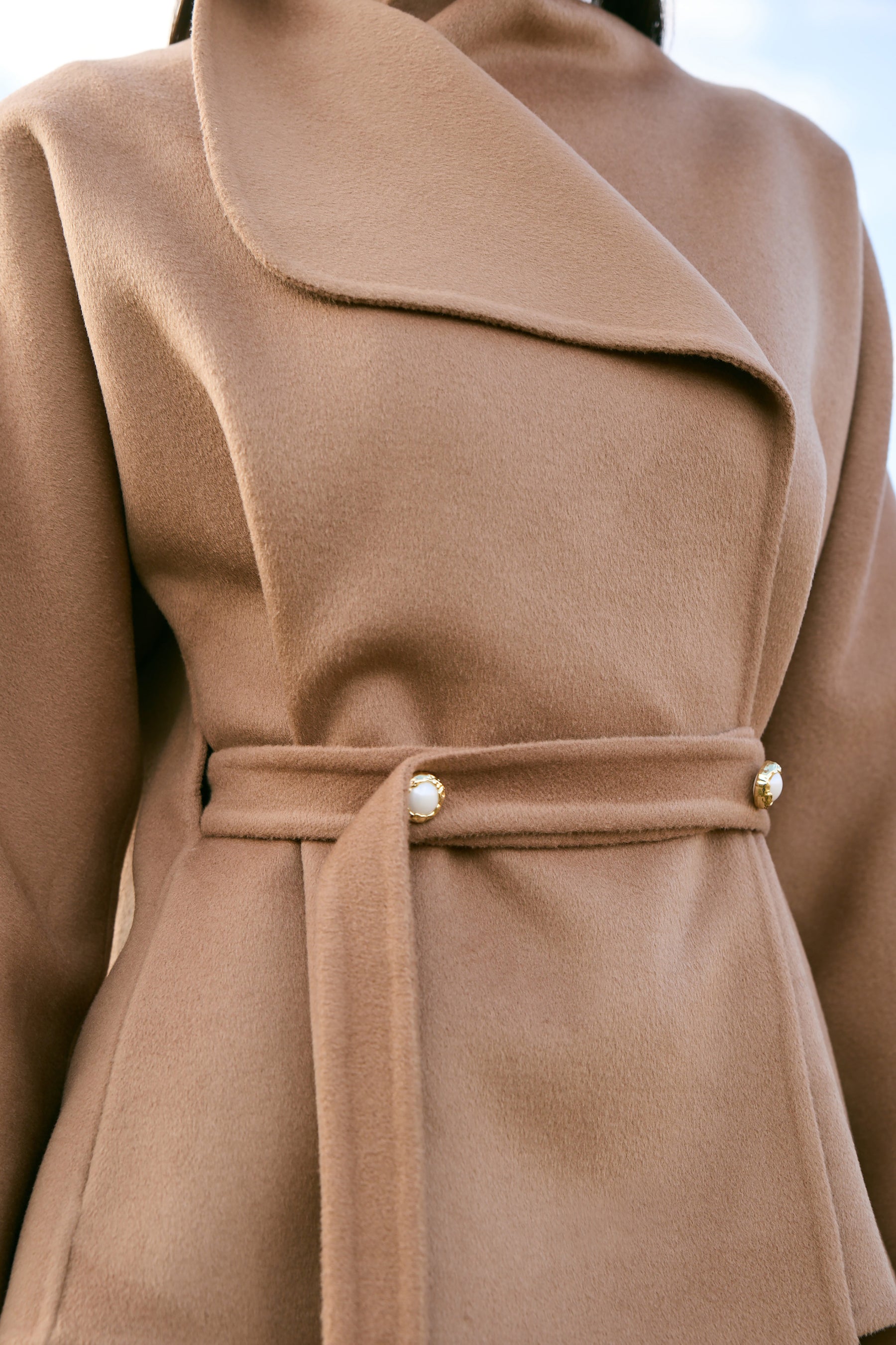 Cashmere-Silk-Merino Blend Wrap Coat (Warm Honey)