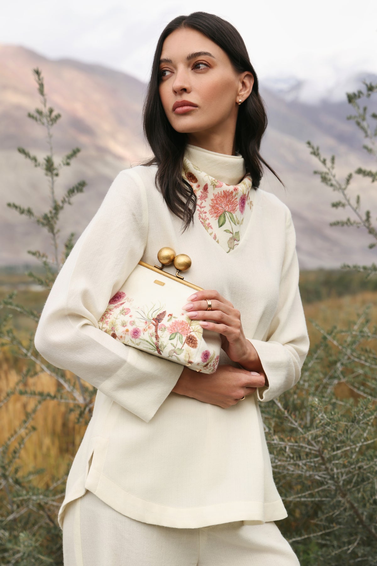 Winter Hush Scarf Woollen Top & Autumn Bloom Woollen Pants (Ivory Alpine Botanics)