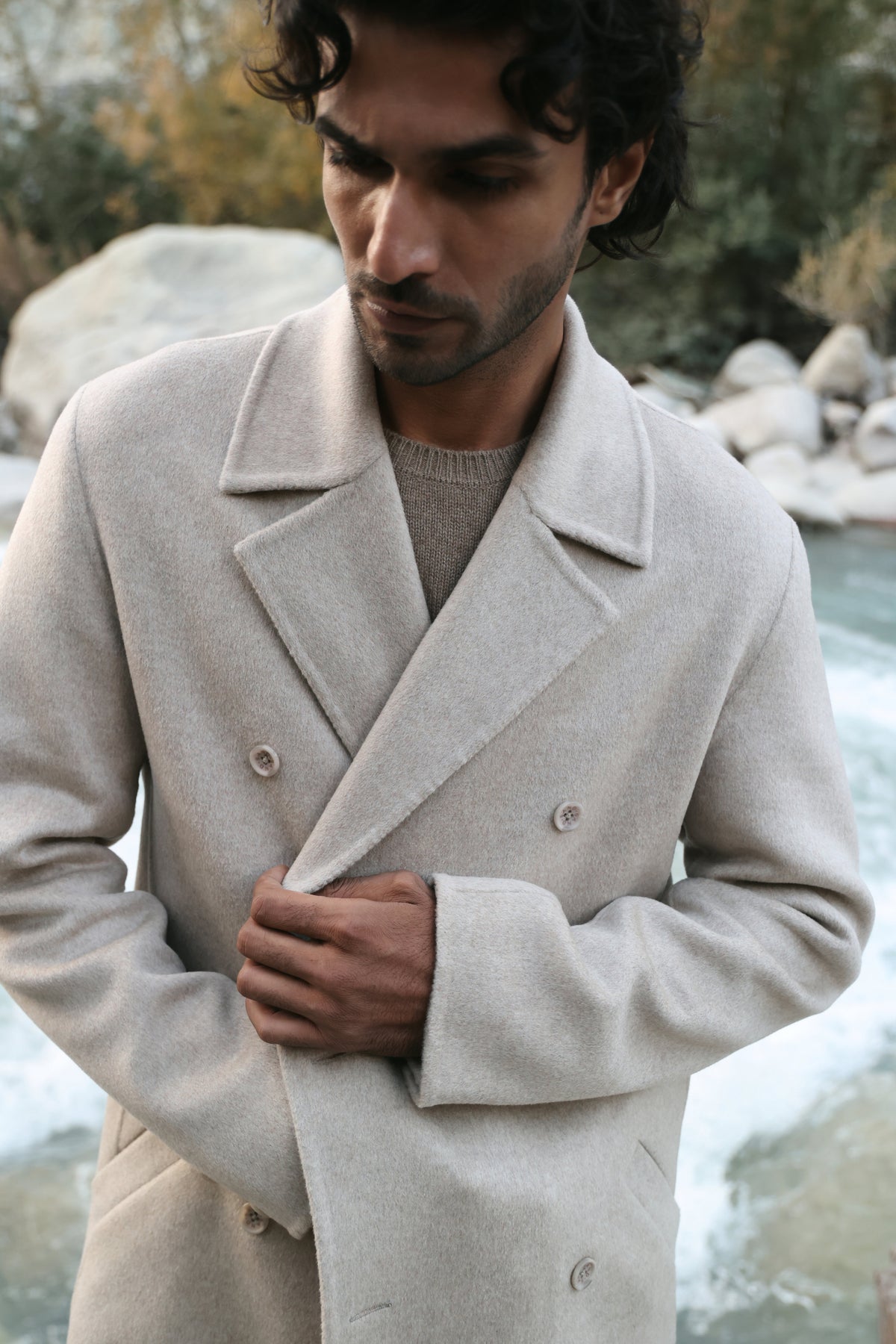 Cashmere-Silk-Merino Blend Long Coat-MAN (Winter Oat)