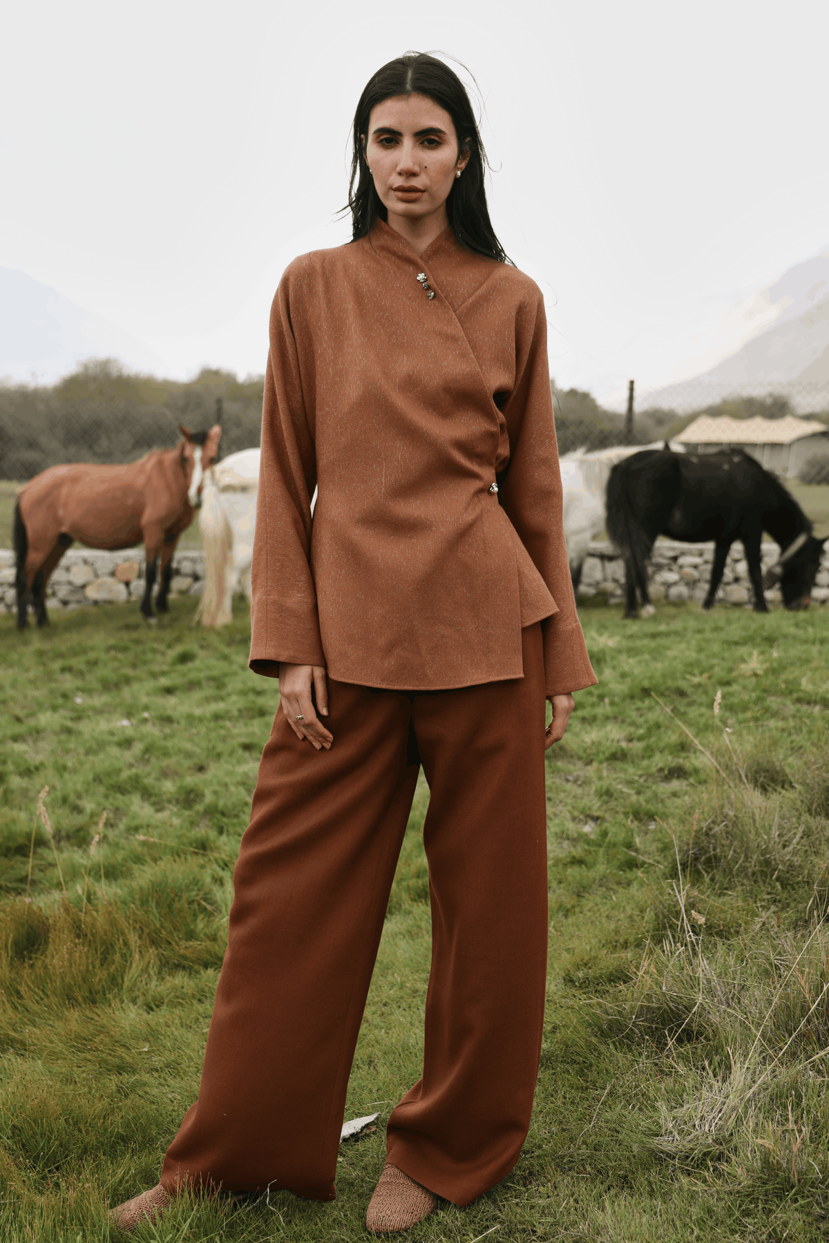 Autumn Chill Wrap Woollen Top (Maple)