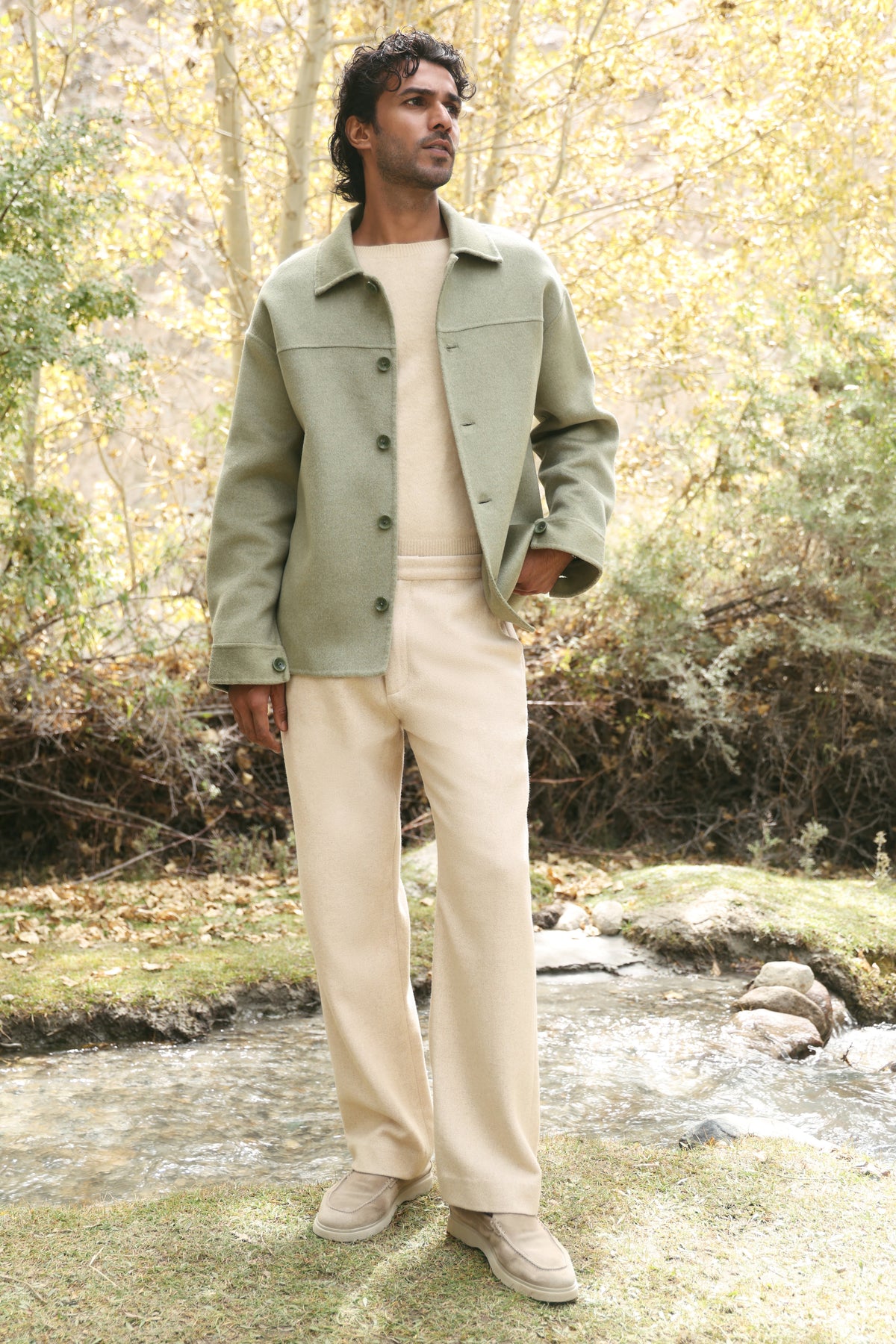 Cashmere-Silk-Merino Blend Overshirt-MAN (Winter Sage)