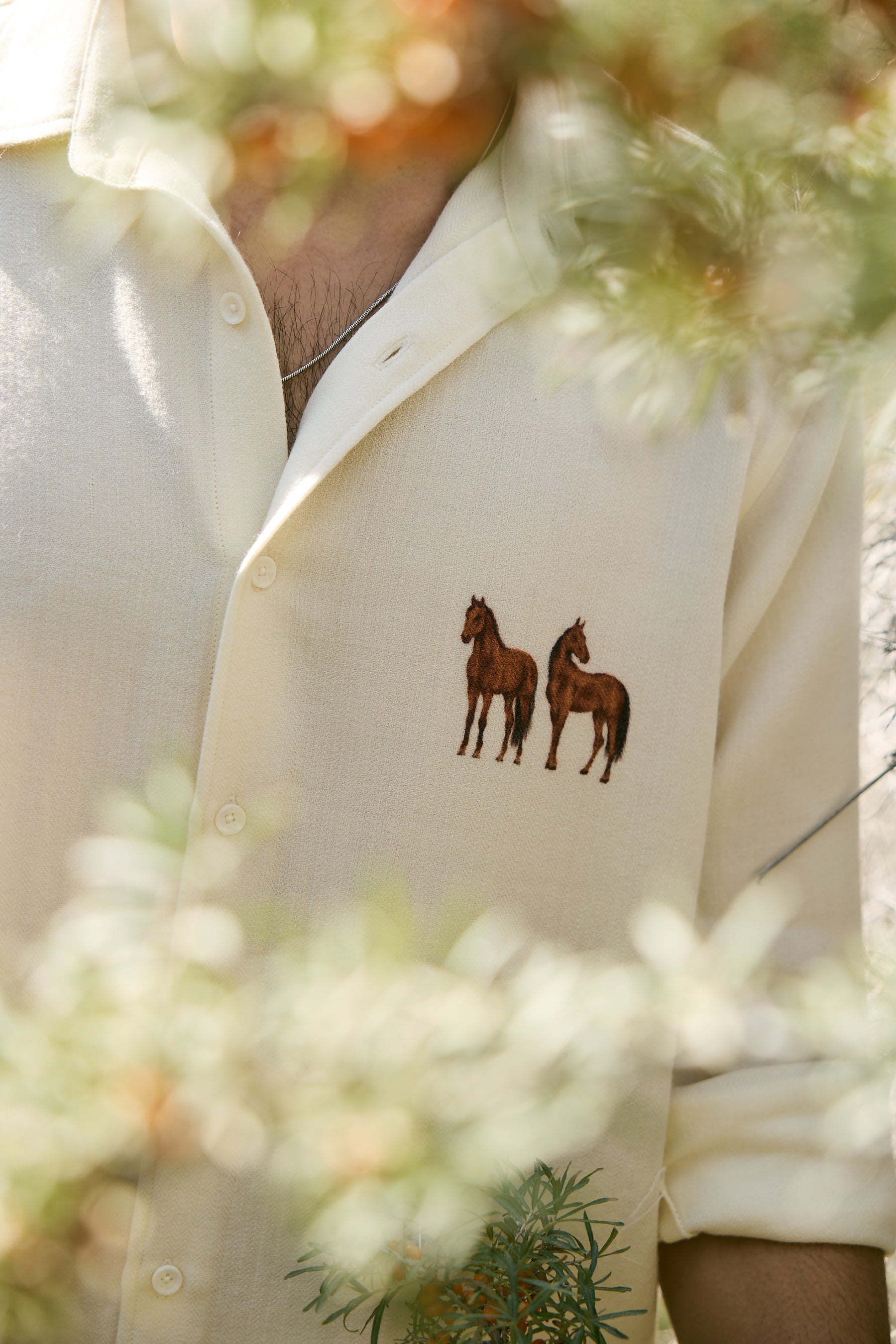 Valley Horse Print Woollen Shirt & Baral Woollen Pants- MAN (Ivory)