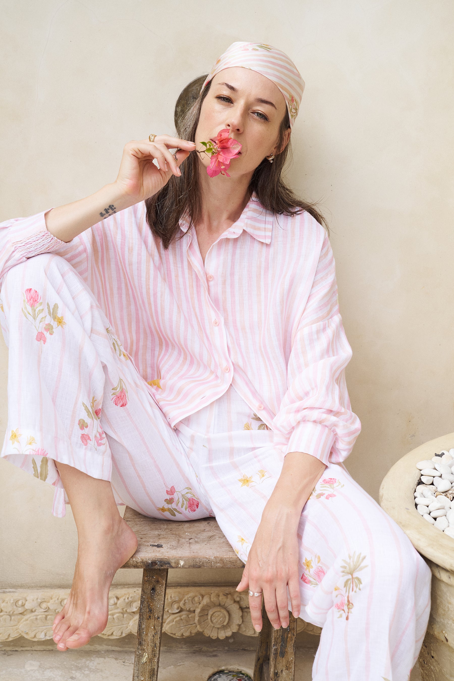 Postcard Pants (White Floral Print)