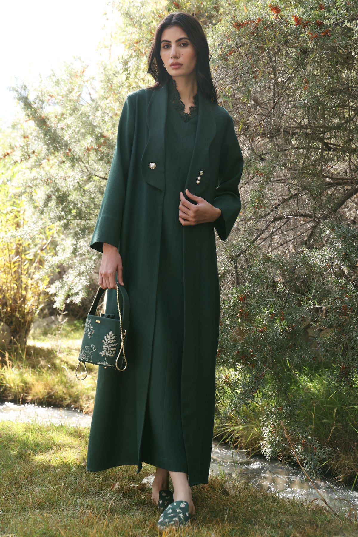 Afterglow Woollen Lace Dress (Forest Pine)