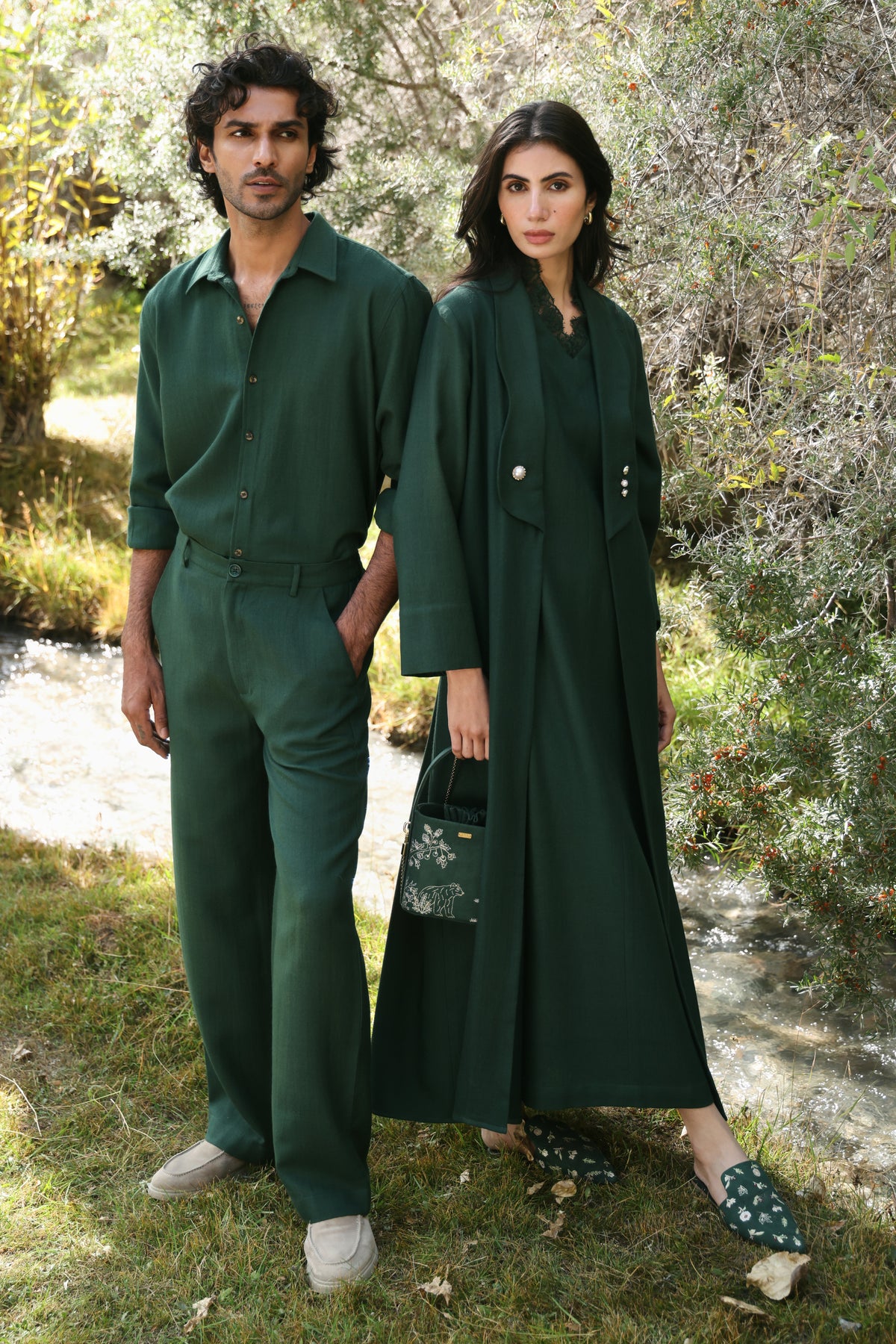 Afterglow Woollen Lace Dress (Forest Pine) & Afterglow Woollen Overlay Jacket (Forest Pine)