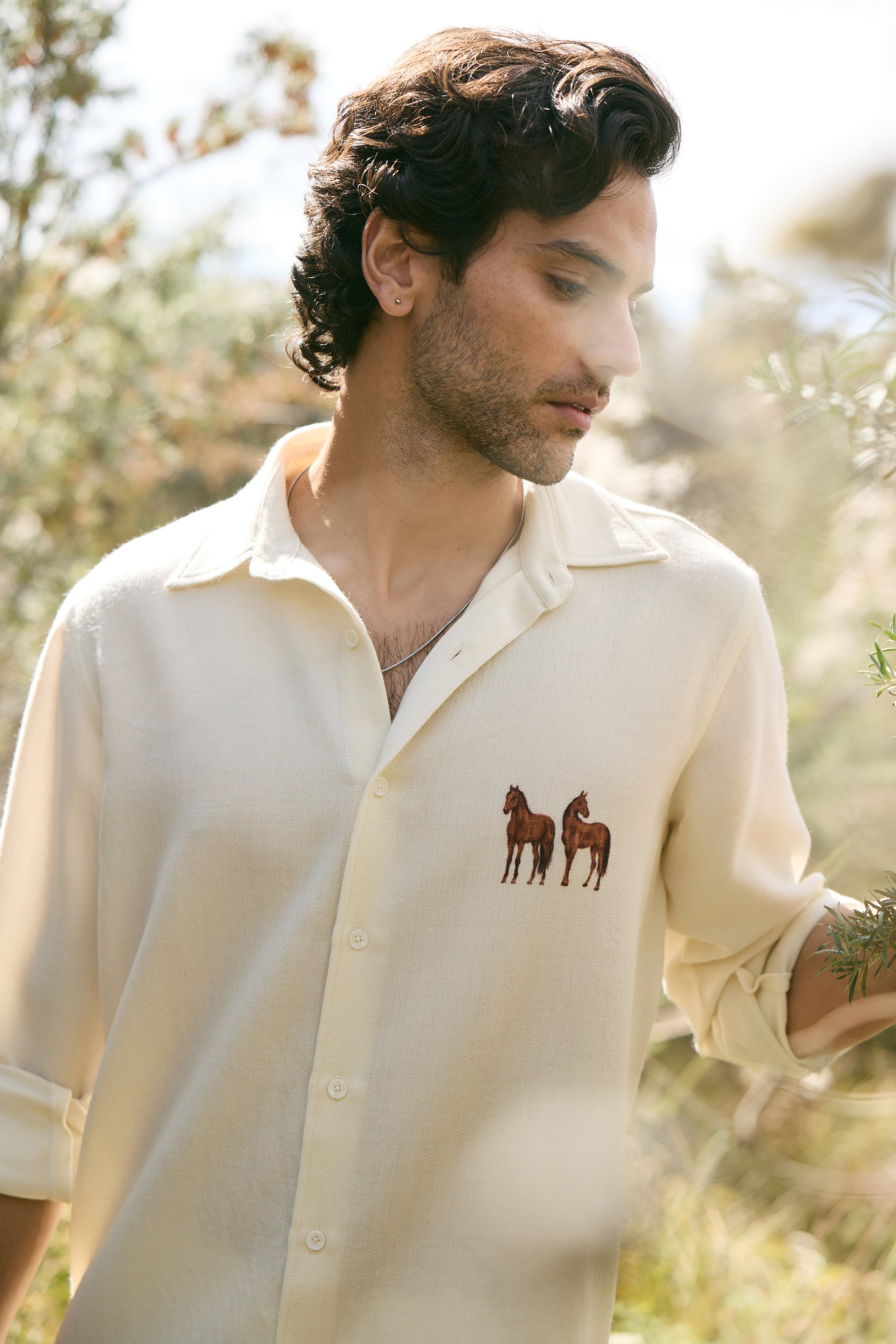 Valley Horse Print Woollen Shirt - MAN (Ivory)