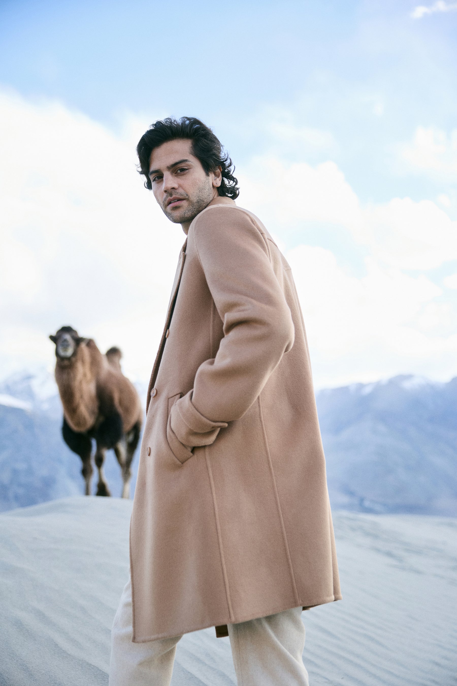 Cashmere-Silk-Merino Blend Long Coat-MAN (Warm Honey)